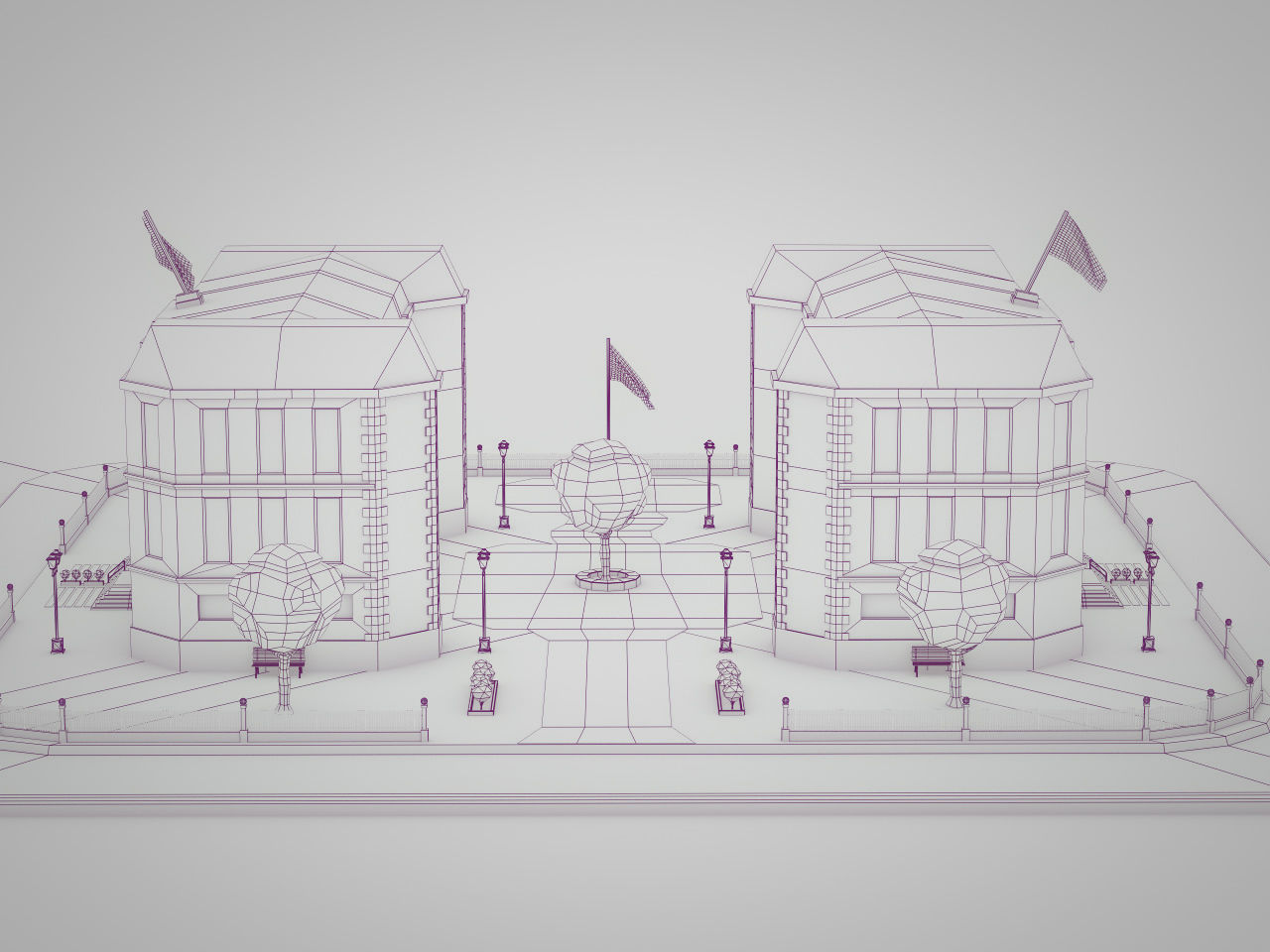 Lowpoly British School Low-poly 3D model_7