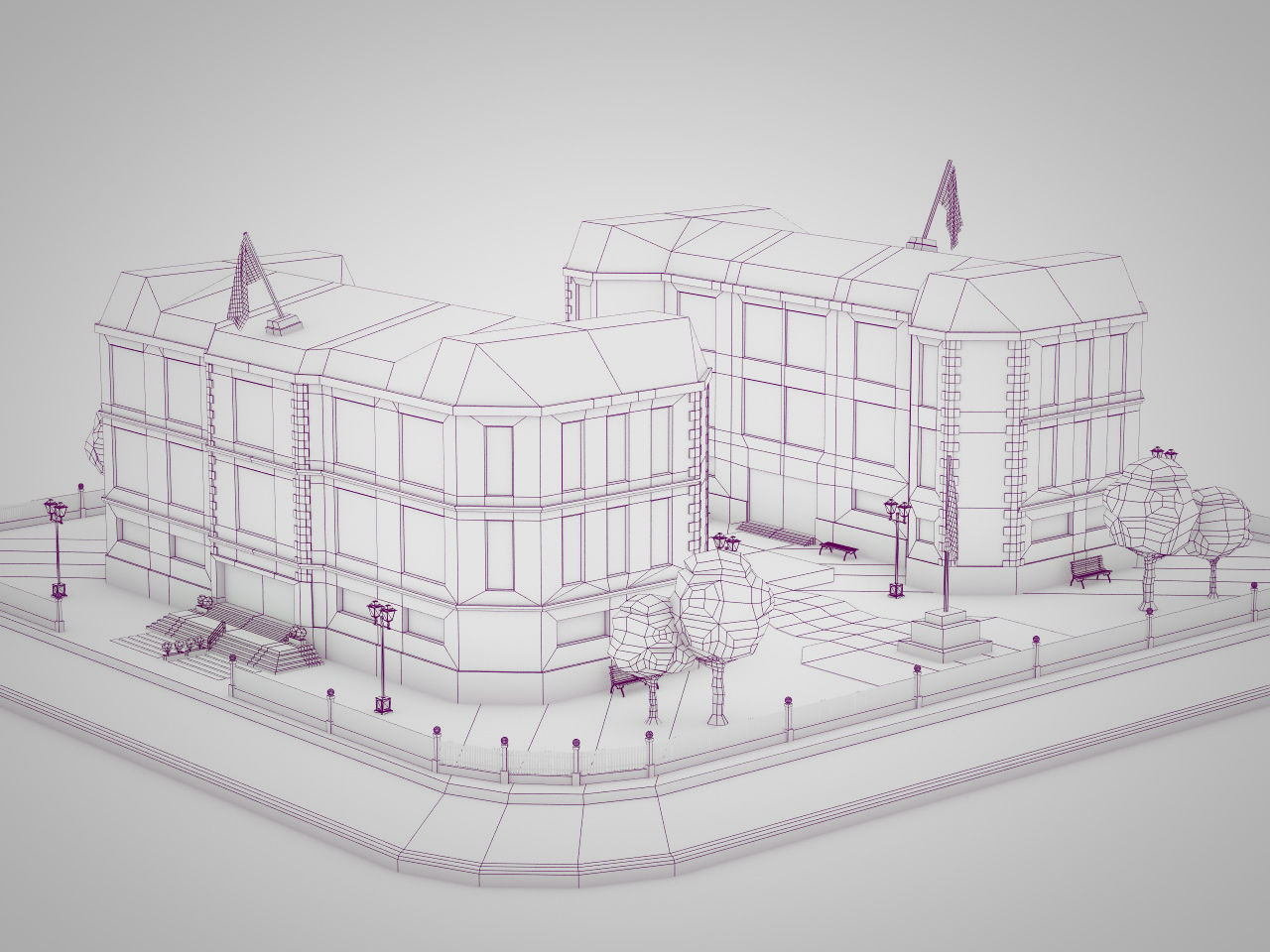 Lowpoly British School Low-poly 3D model_5