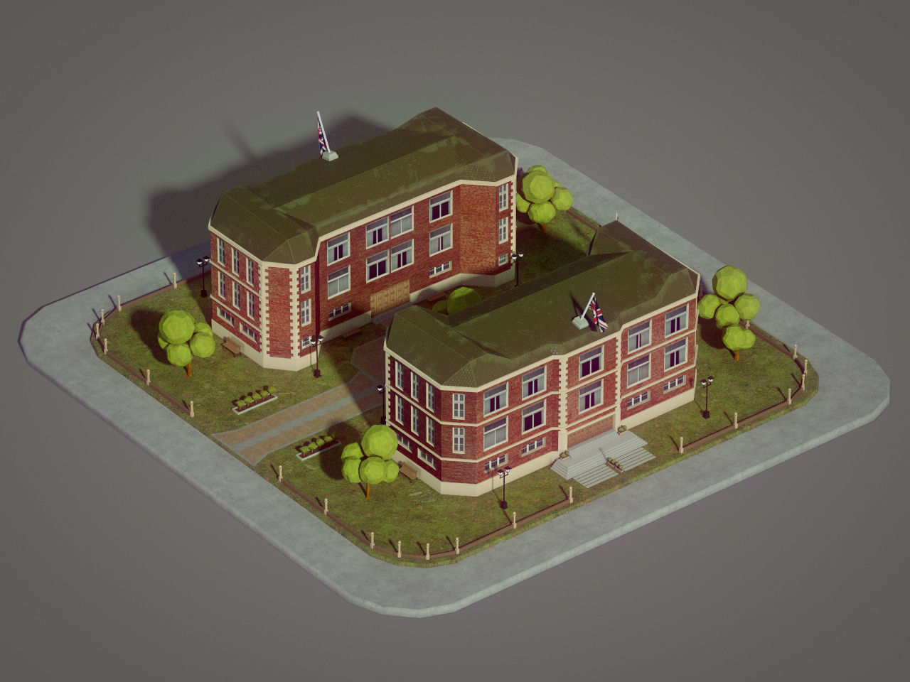 Lowpoly British School Low-poly 3D model_1