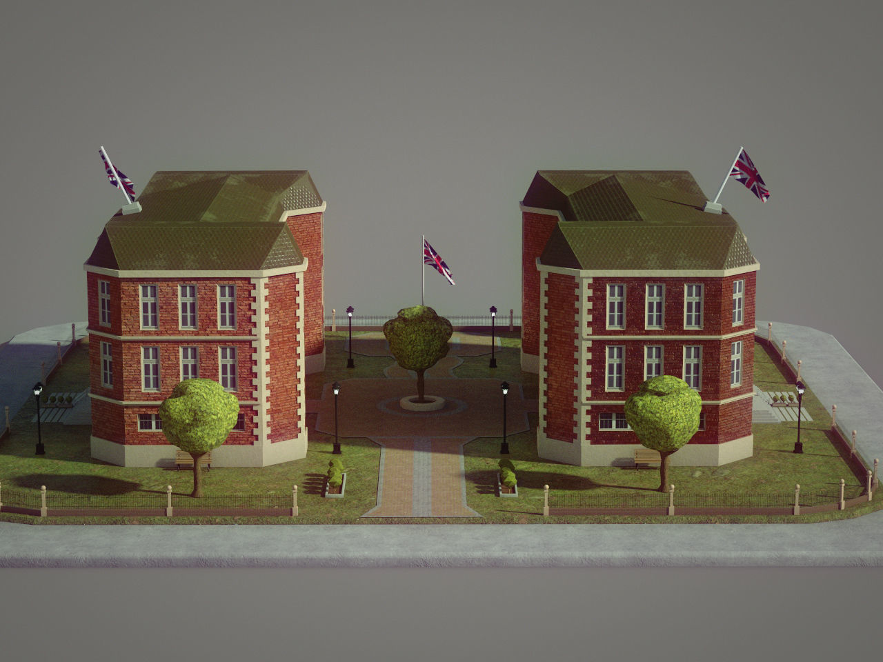 Lowpoly British School Low-poly 3D model_6