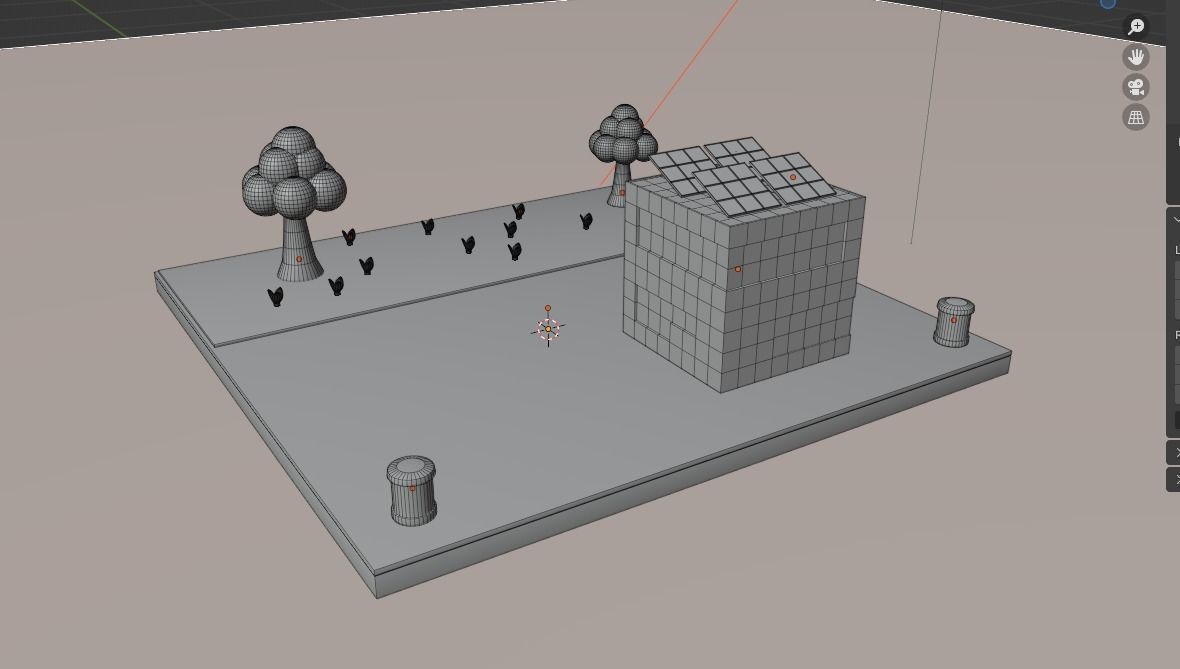 Isometric scene of a building with solar panel grass Low Poly Free low-poly 3D model_4