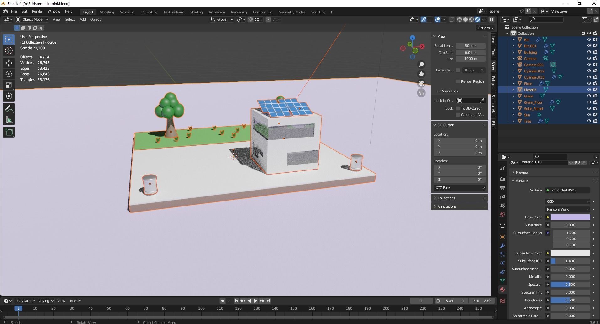 Isometric scene of a building with solar panel grass Low Poly Free low-poly 3D model_5