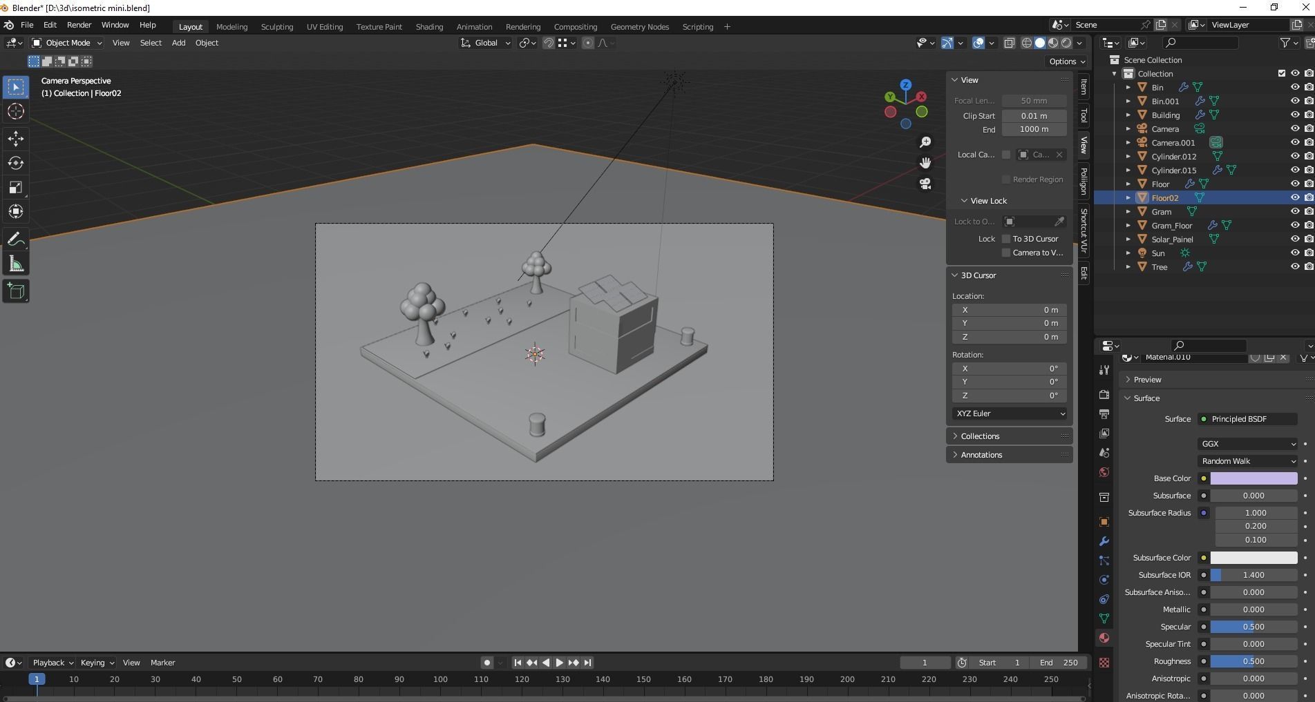 Isometric scene of a building with solar panel grass Low Poly Free low-poly 3D model_3