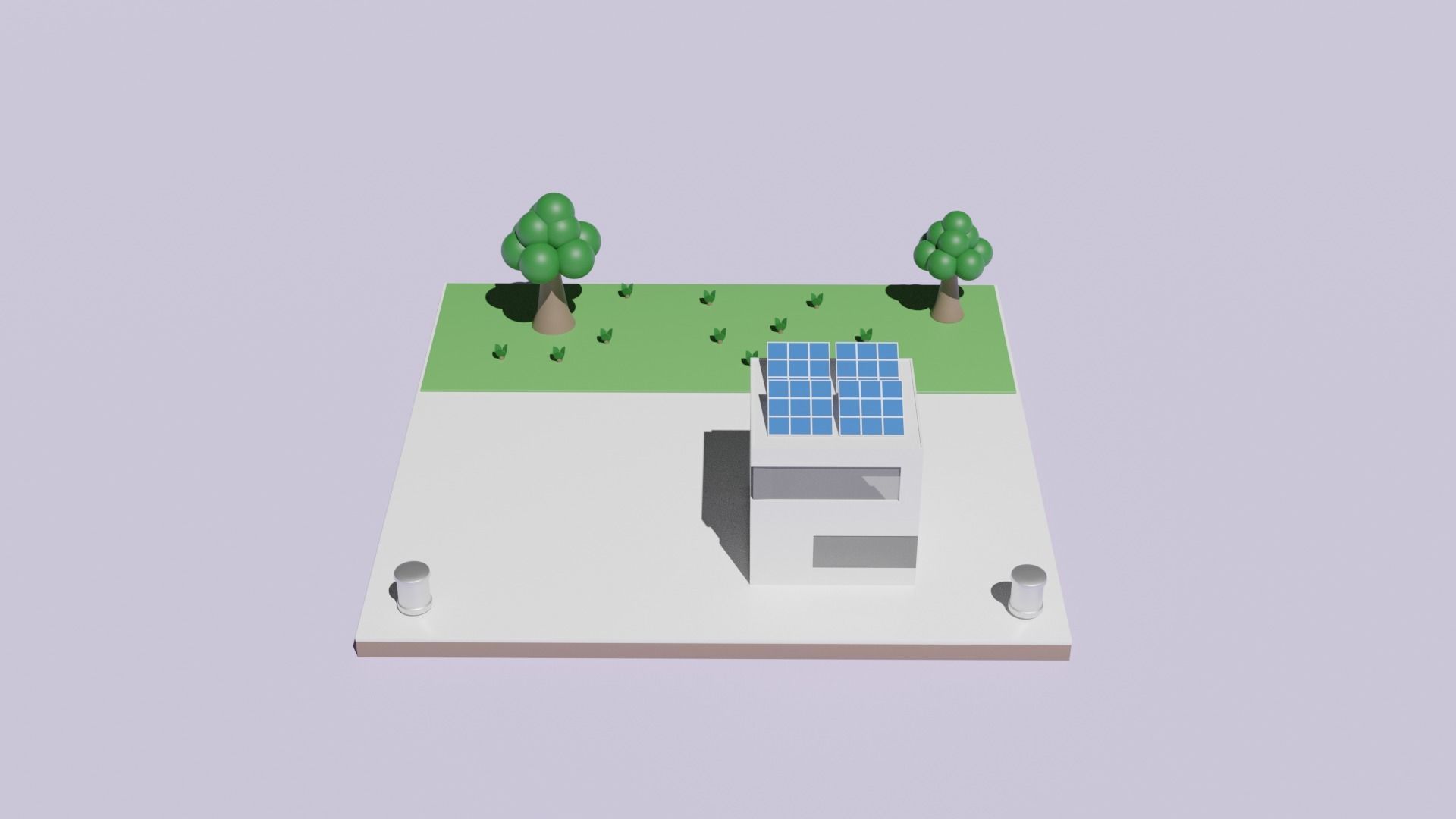 Isometric scene of a building with solar panel grass Low Poly Free low-poly 3D model_2