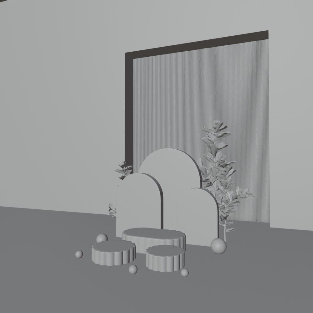 Cosmetic sky blue background and podium display 3D model_13