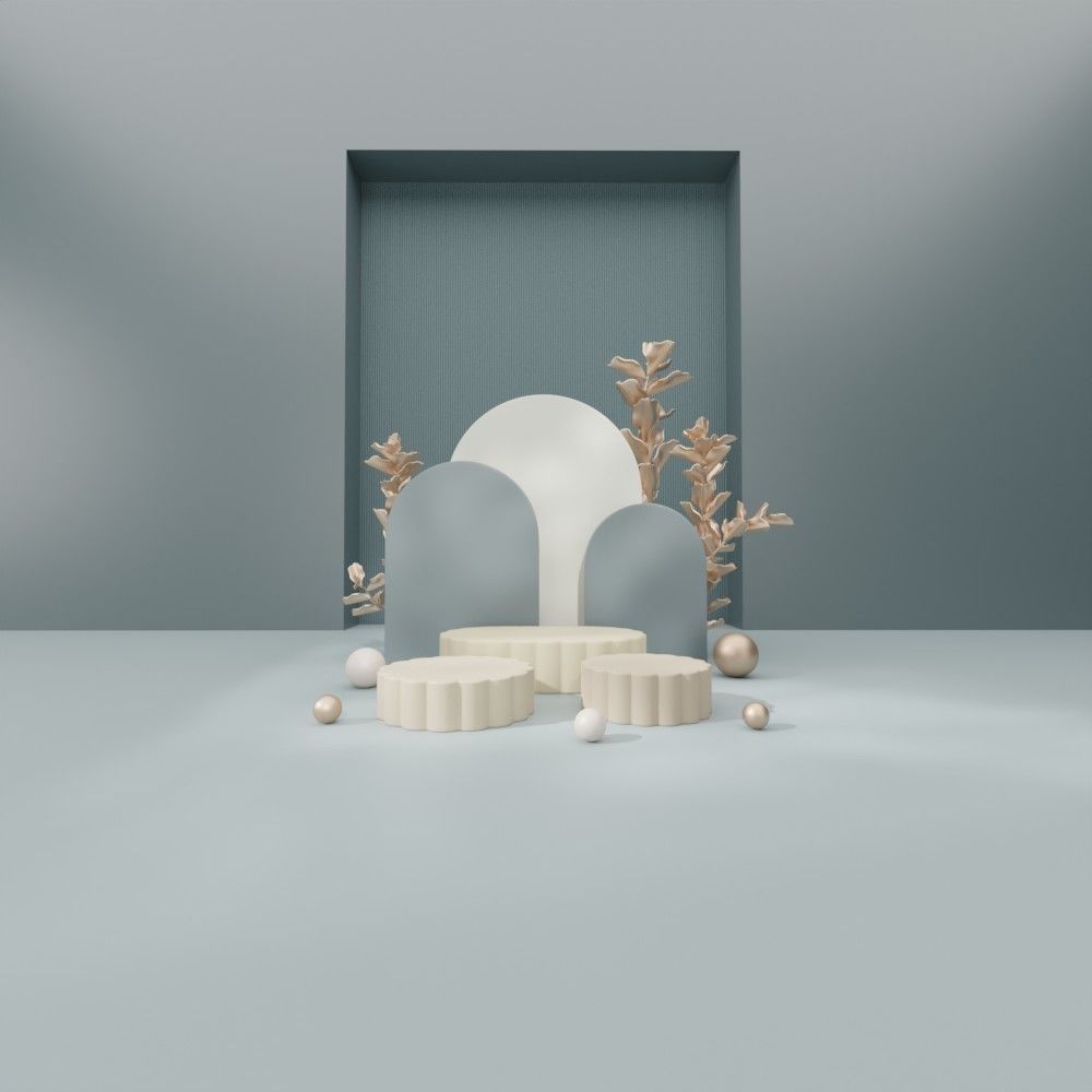 Cosmetic sky blue background and podium display 3D model_2