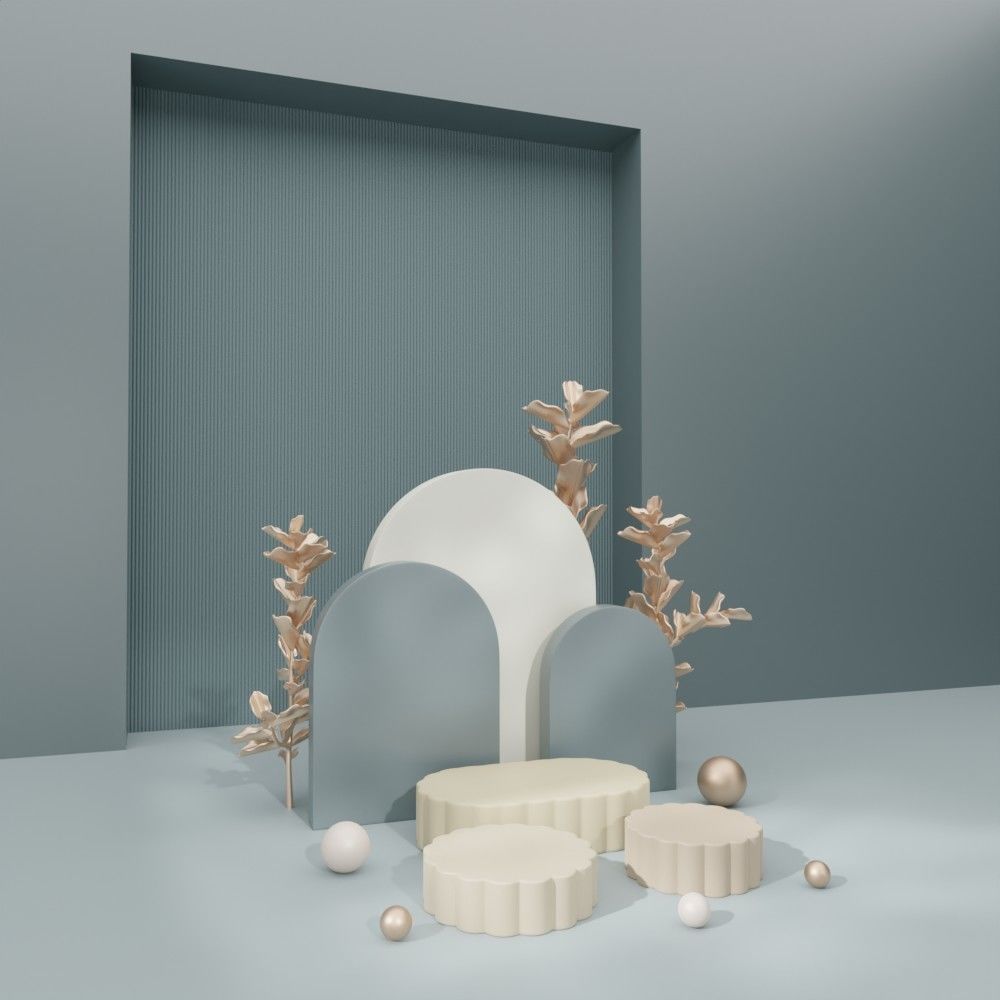 Cosmetic sky blue background and podium display 3D model_4