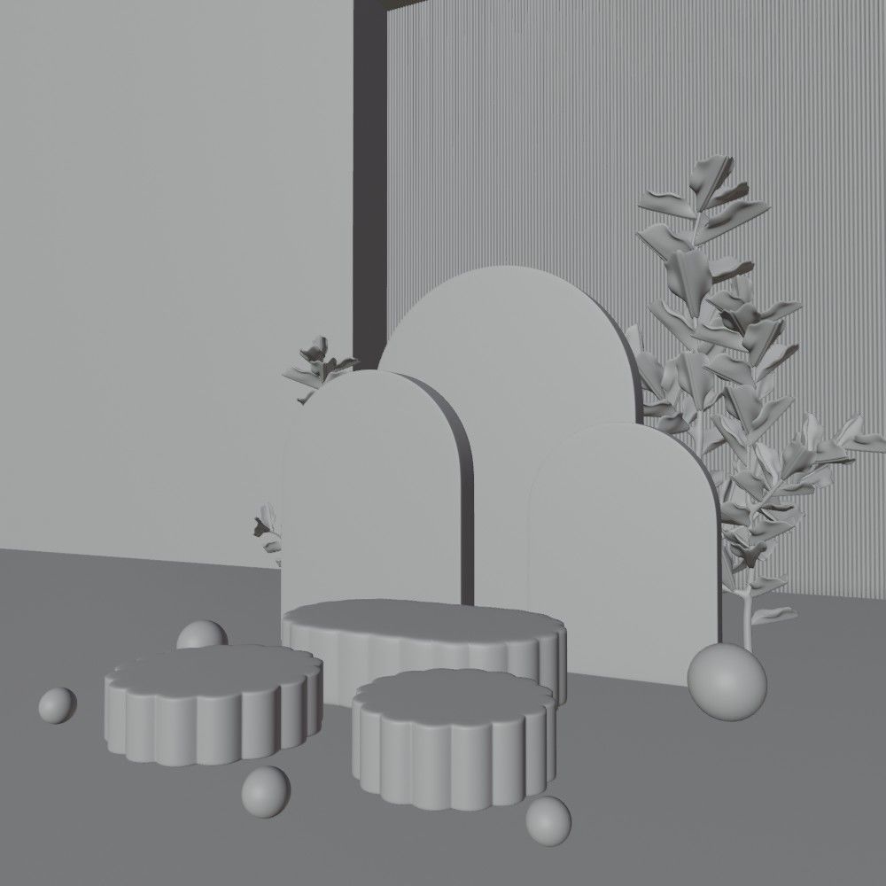 Cosmetic sky blue background and podium display 3D model_14