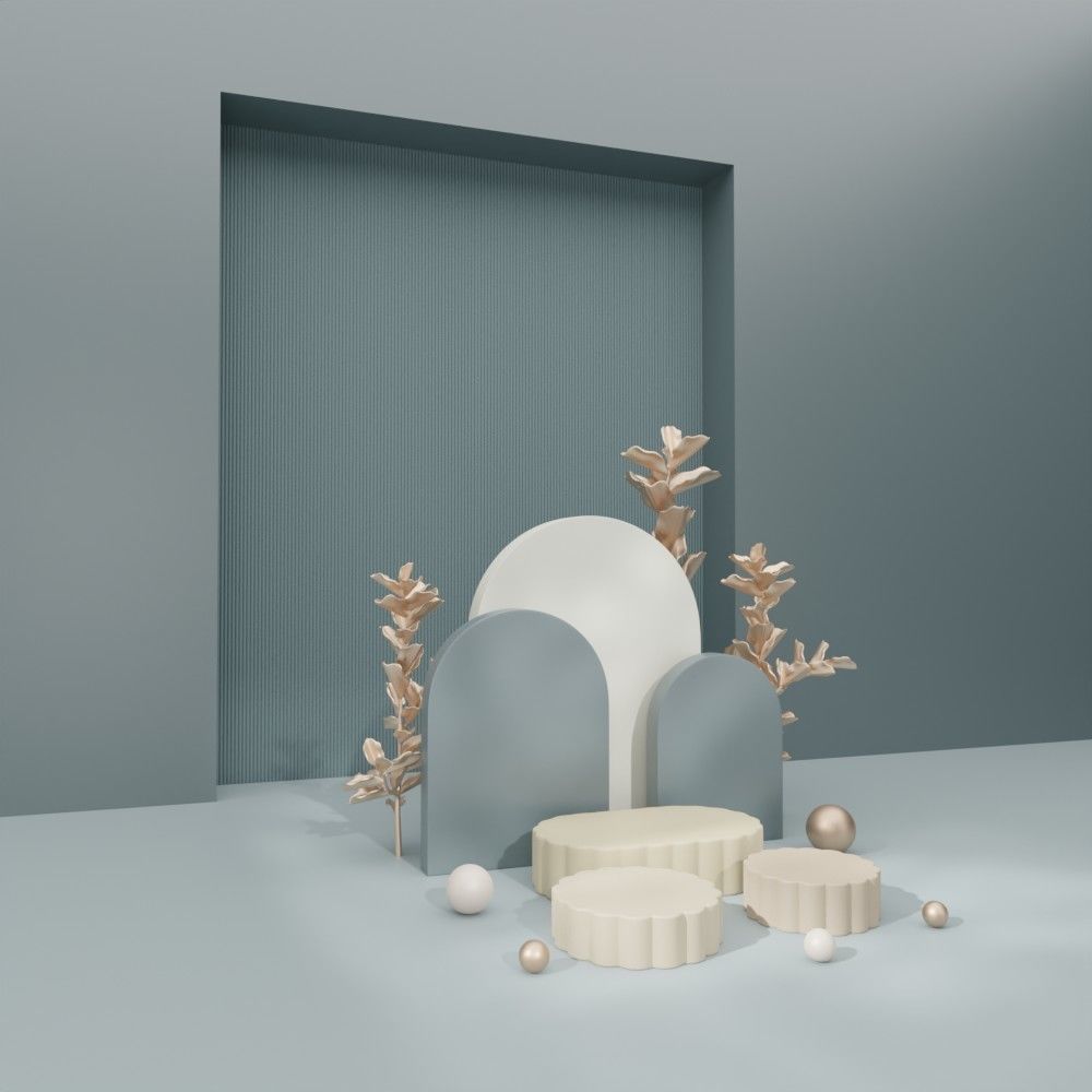 Cosmetic sky blue background and podium display 3D model_3