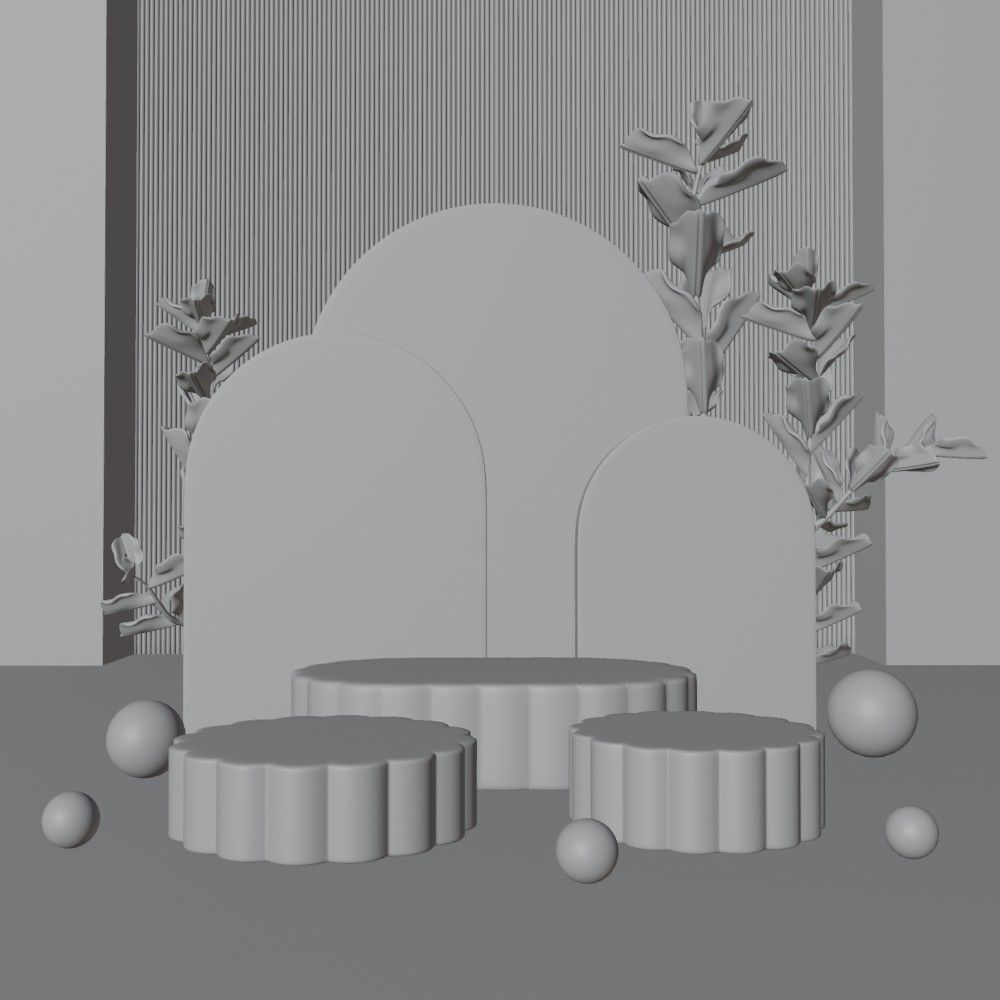 Cosmetic sky blue background and podium display 3D model_8