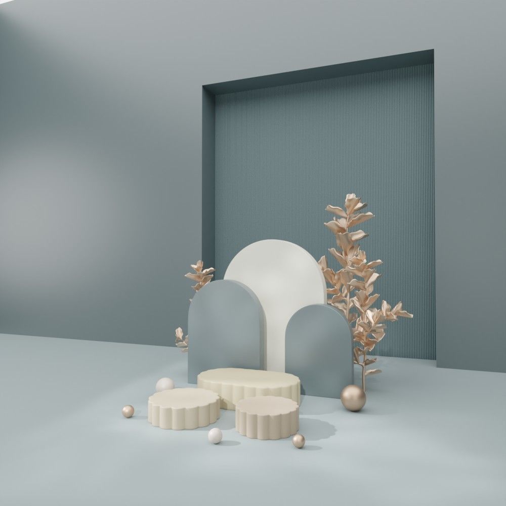 Cosmetic sky blue background and podium display 3D model_5