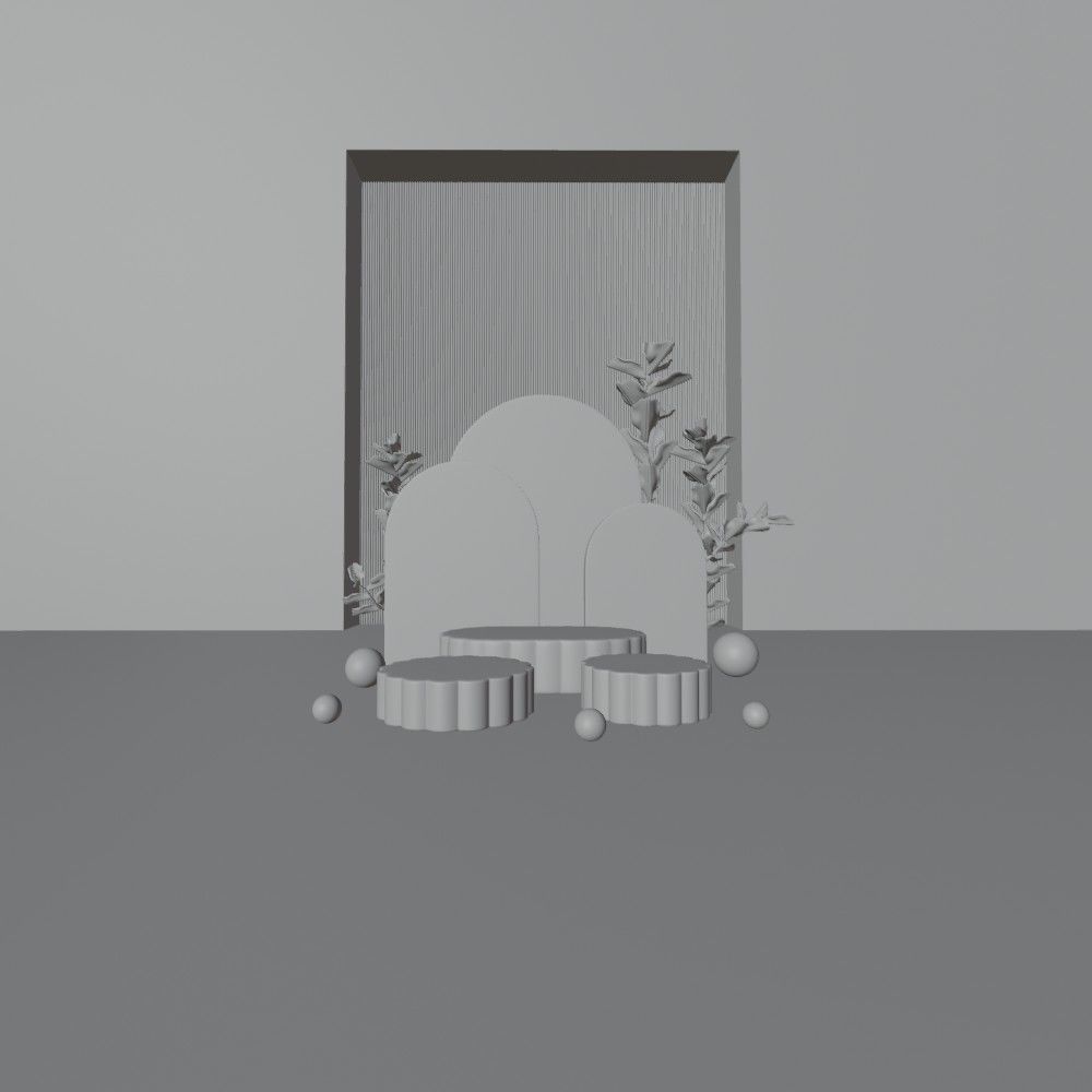 Cosmetic sky blue background and podium display 3D model_9