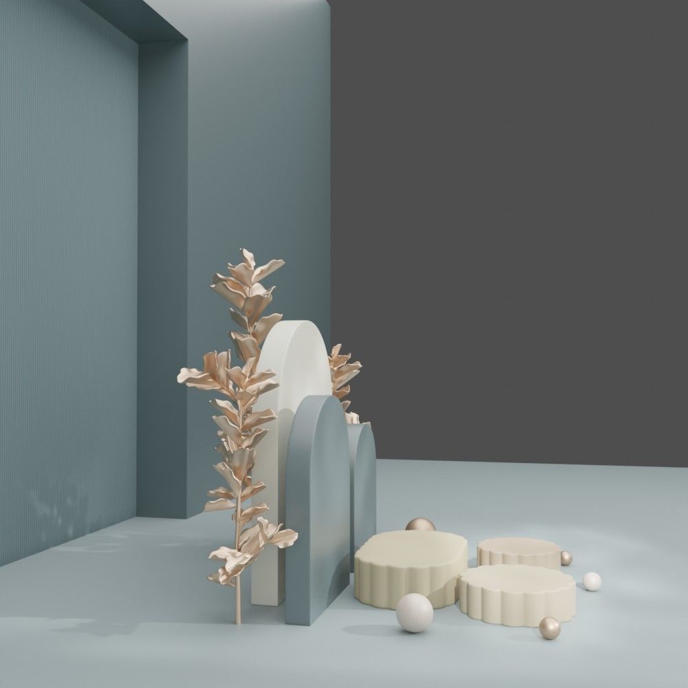 Cosmetic sky blue background and podium display 3D model_7