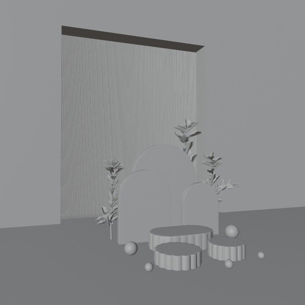 Cosmetic sky blue background and podium display 3D model_10