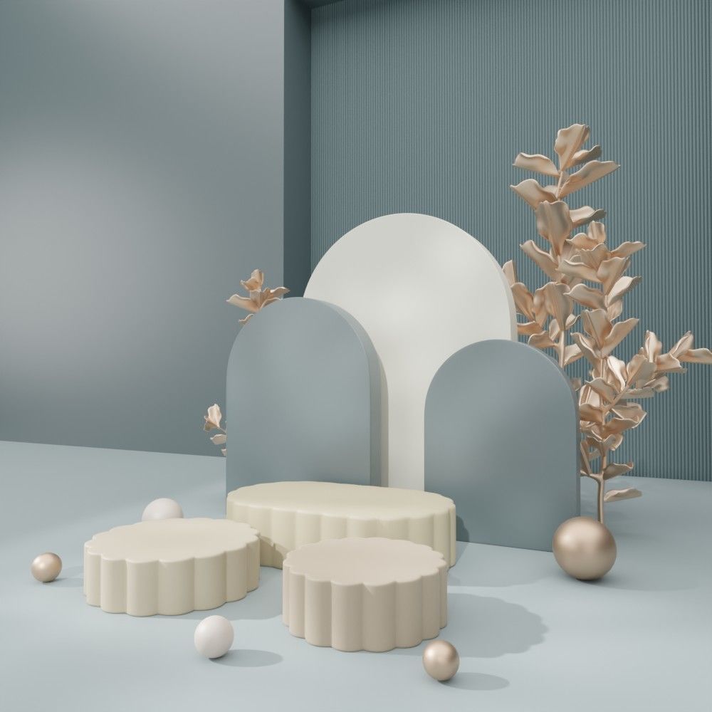 Cosmetic sky blue background and podium display 3D model_6