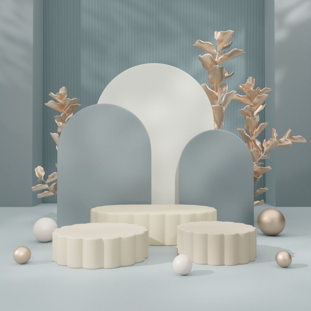 Cosmetic sky blue background and podium display 3D model_1
