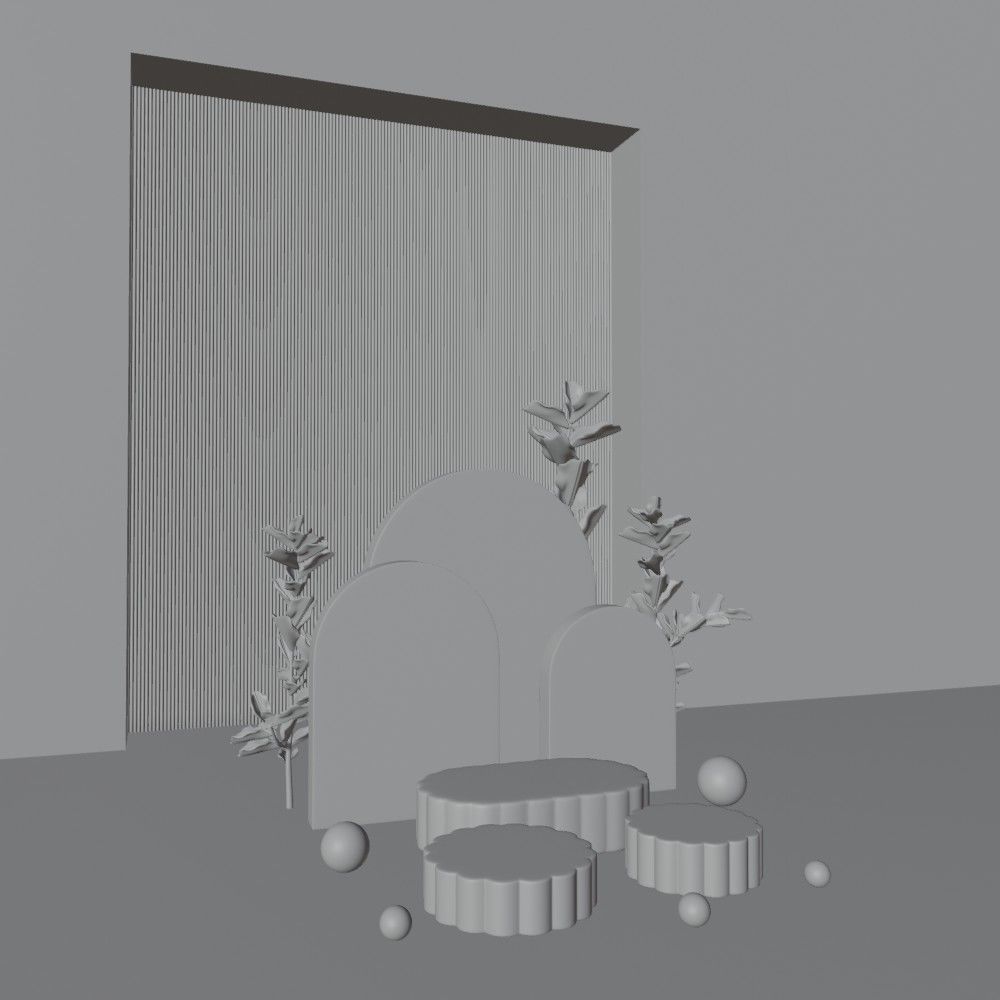 Cosmetic sky blue background and podium display 3D model_11