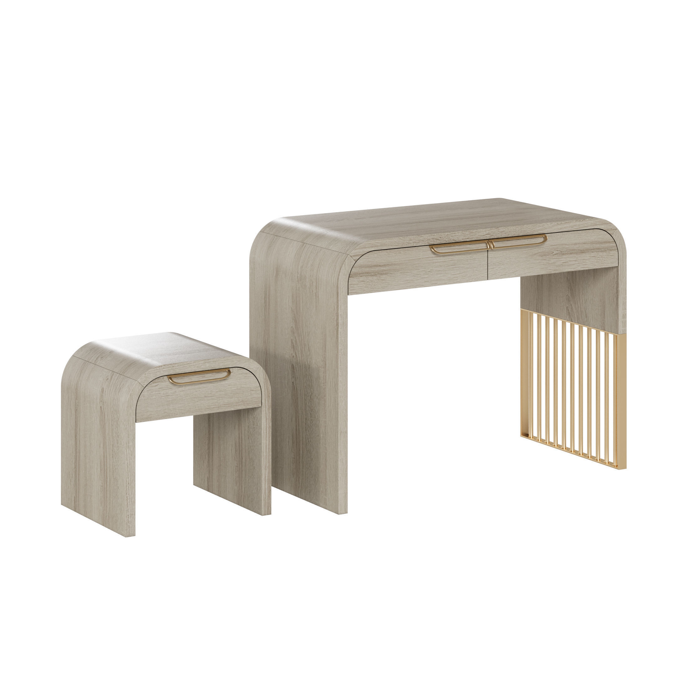 Nightstand vanity table and stool with different wood textures 3D model_2