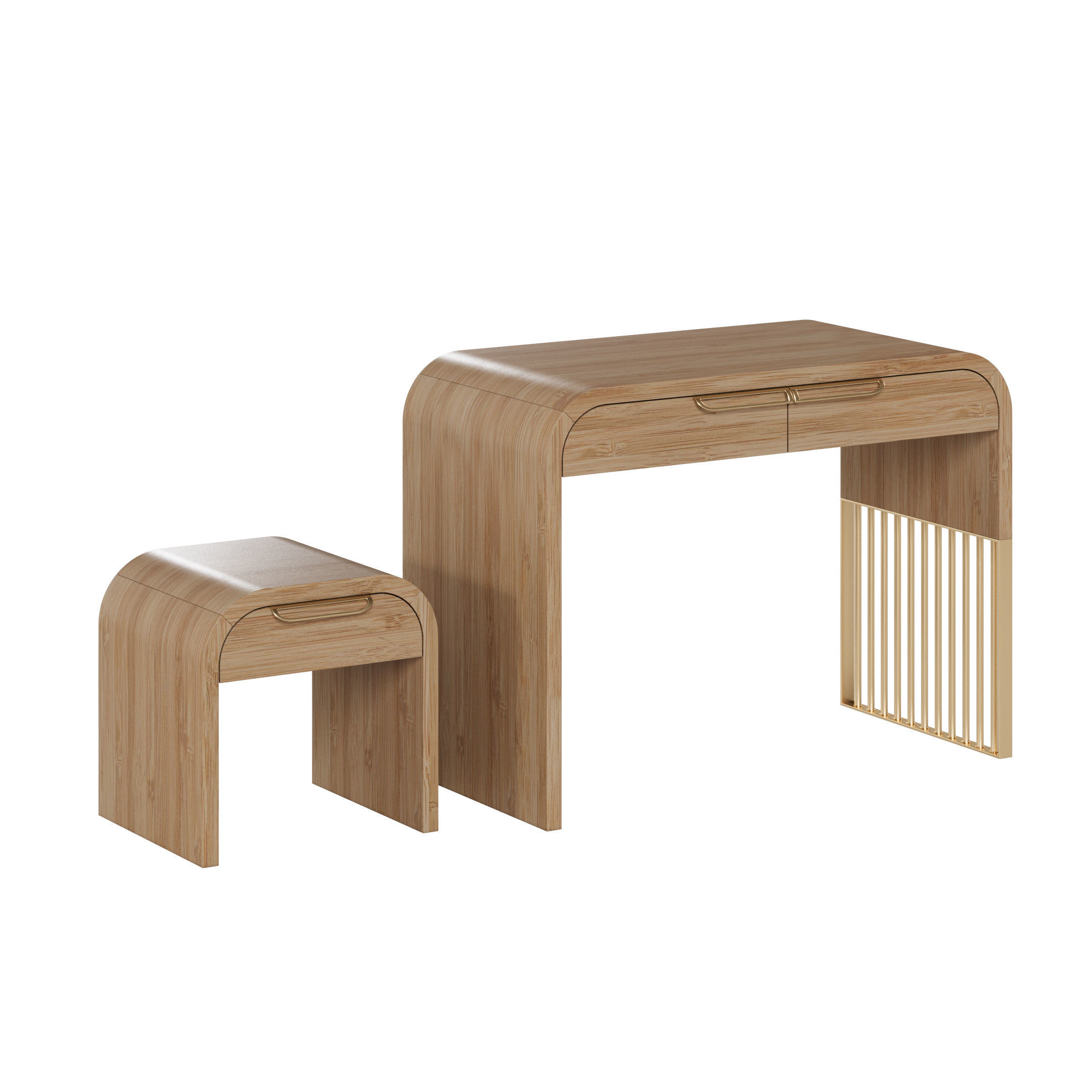 Nightstand vanity table and stool with different wood textures 3D model_3