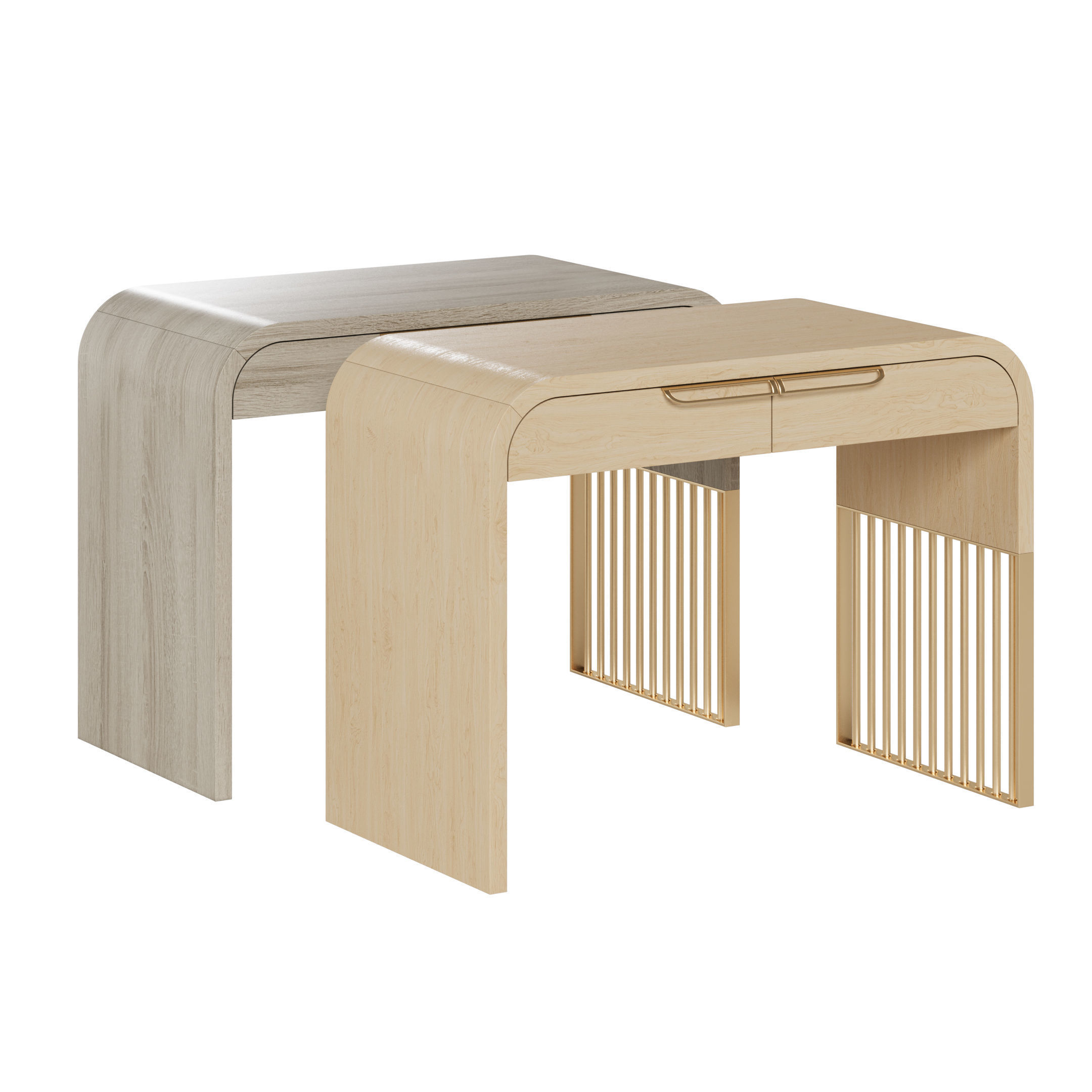 Nightstand vanity table and stool with different wood textures 3D model_7