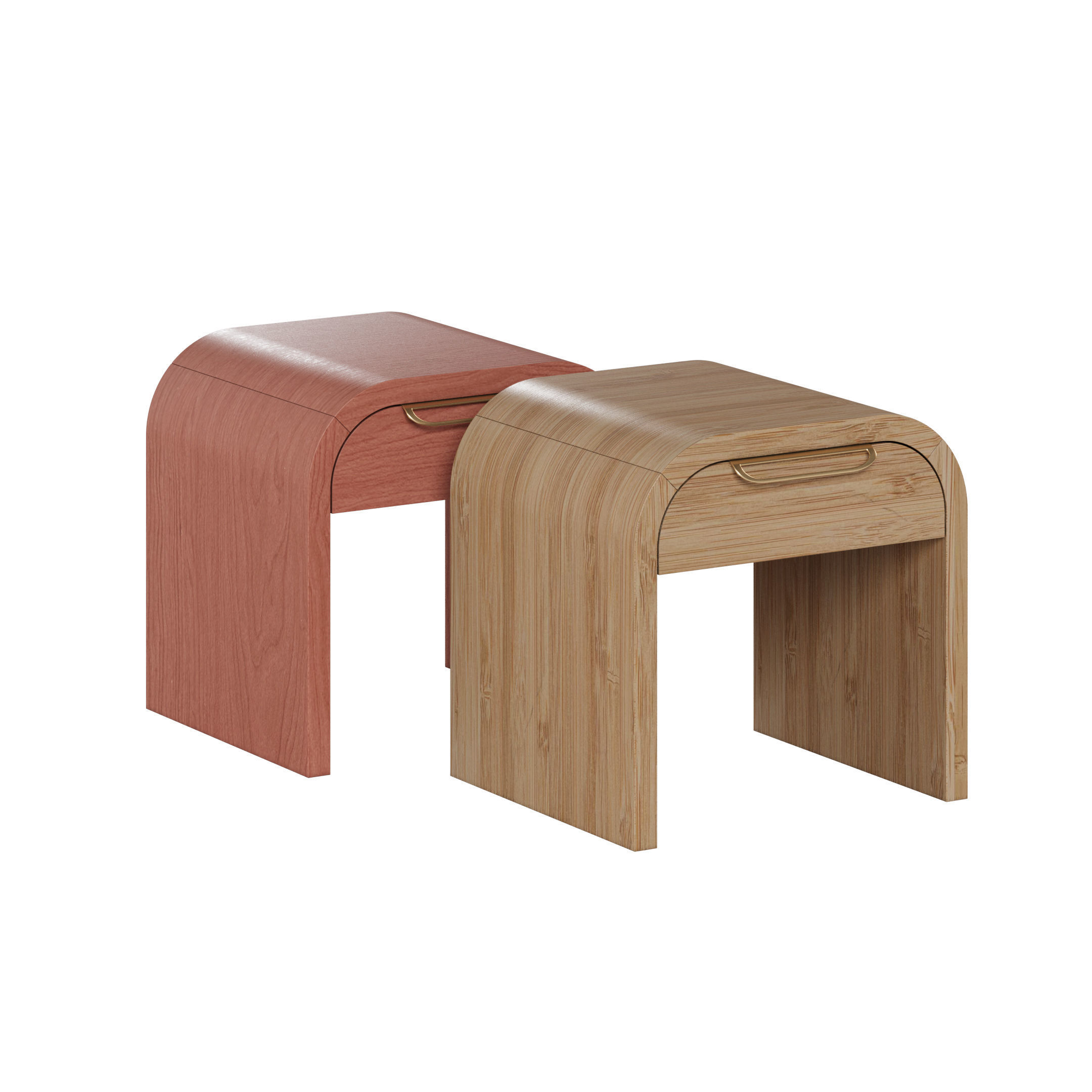 Nightstand vanity table and stool with different wood textures 3D model_6