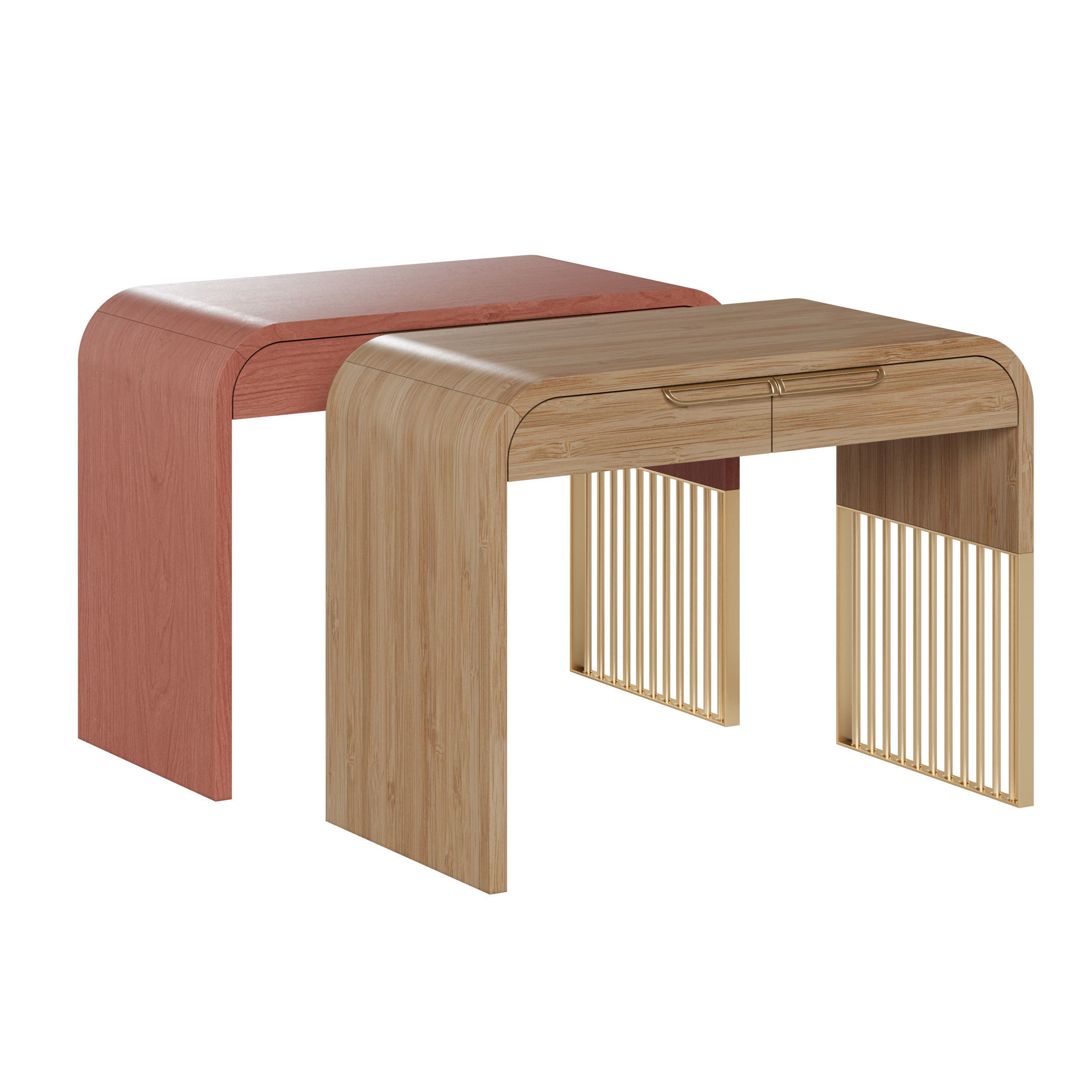 Nightstand vanity table and stool with different wood textures 3D model_8