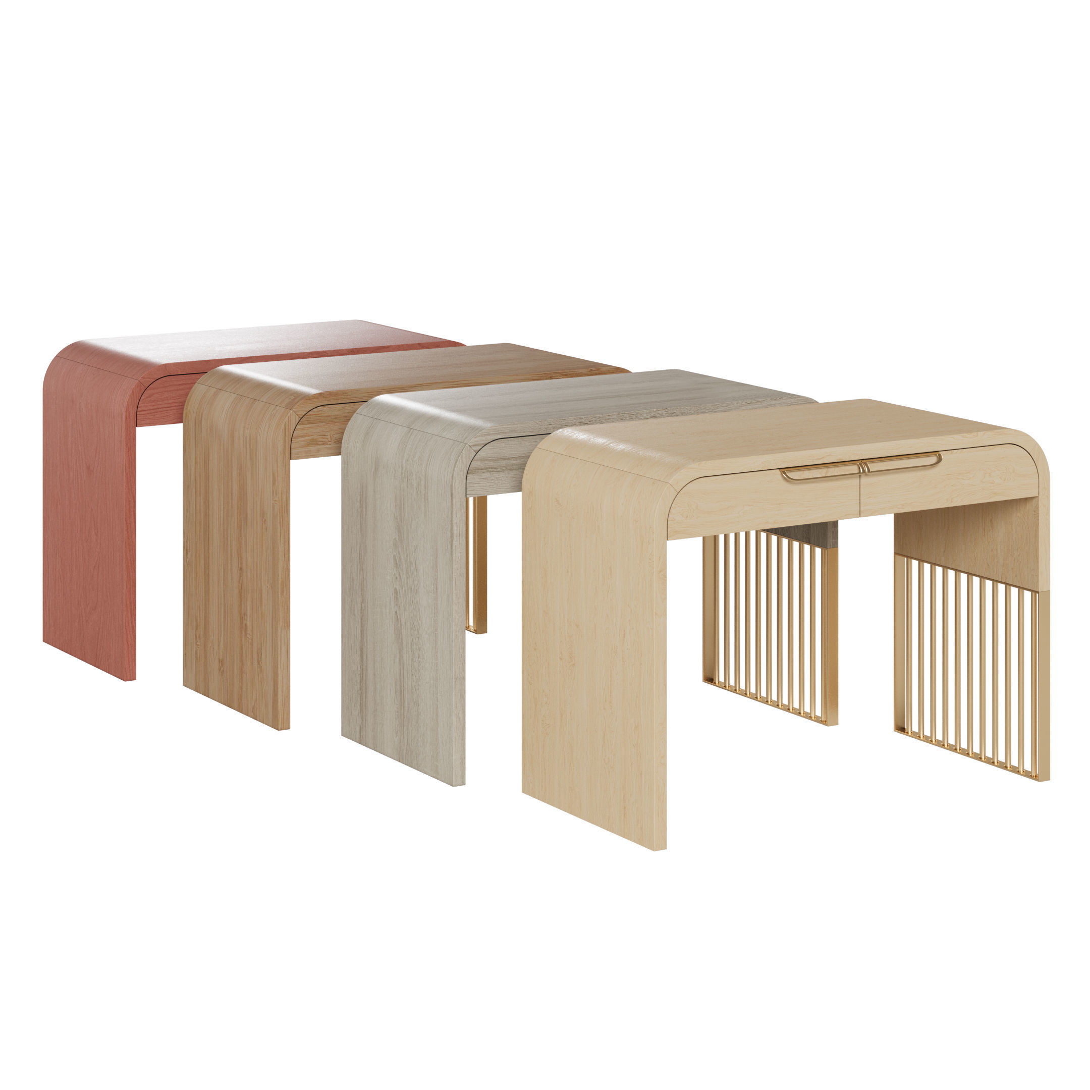 Nightstand vanity table and stool with different wood textures 3D model_11