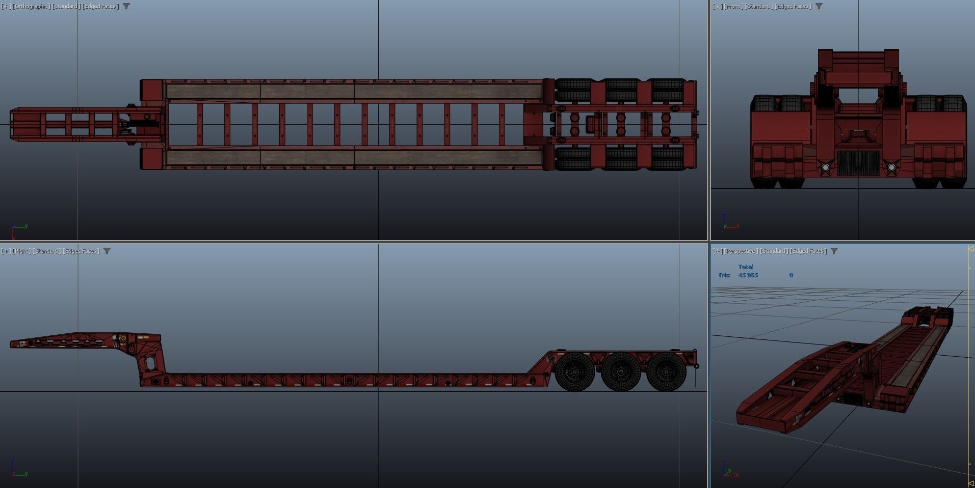 Lowboy trailer Low-poly 3D model_43