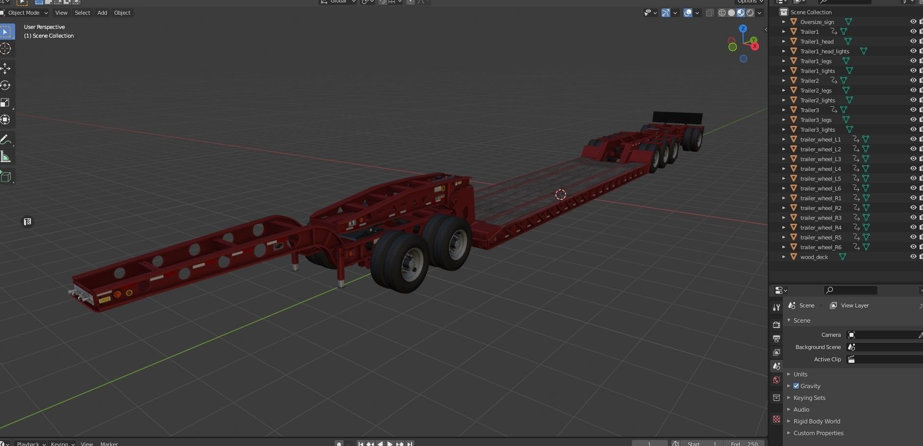 Lowboy trailer Low-poly 3D model_50