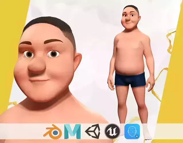 Man Model Fat boy stylized Male cartoon Low-poly 3D model