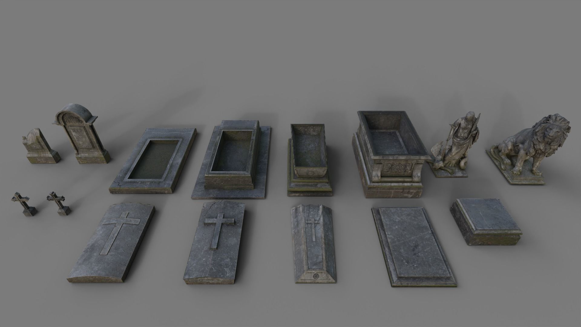 Cemetery gravestone set 3 Low-poly 3D model_3
