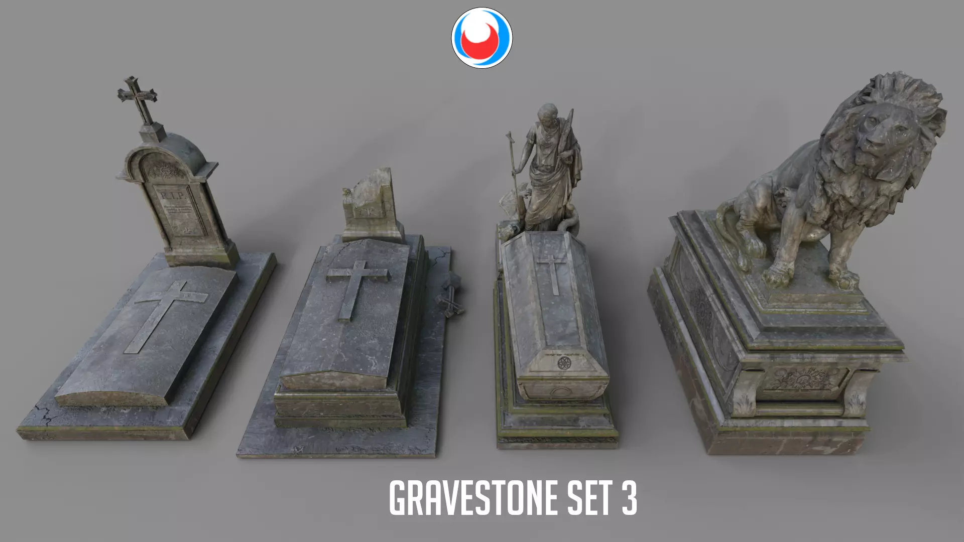 Cemetery gravestone set 3 Low-poly 3D model_0