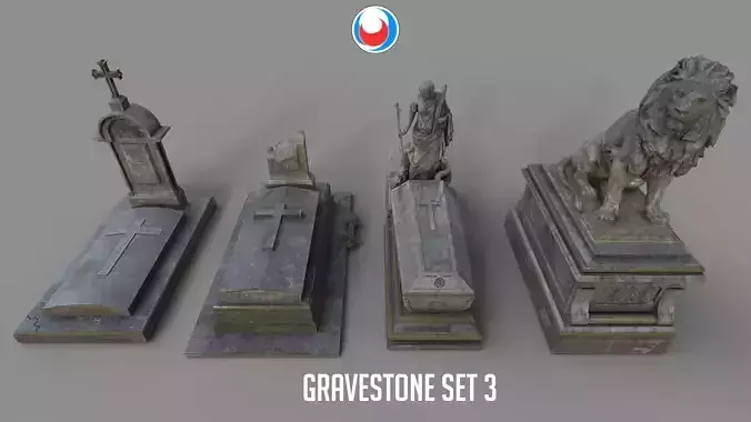 Cemetery gravestone set 3 Low-poly 3D model