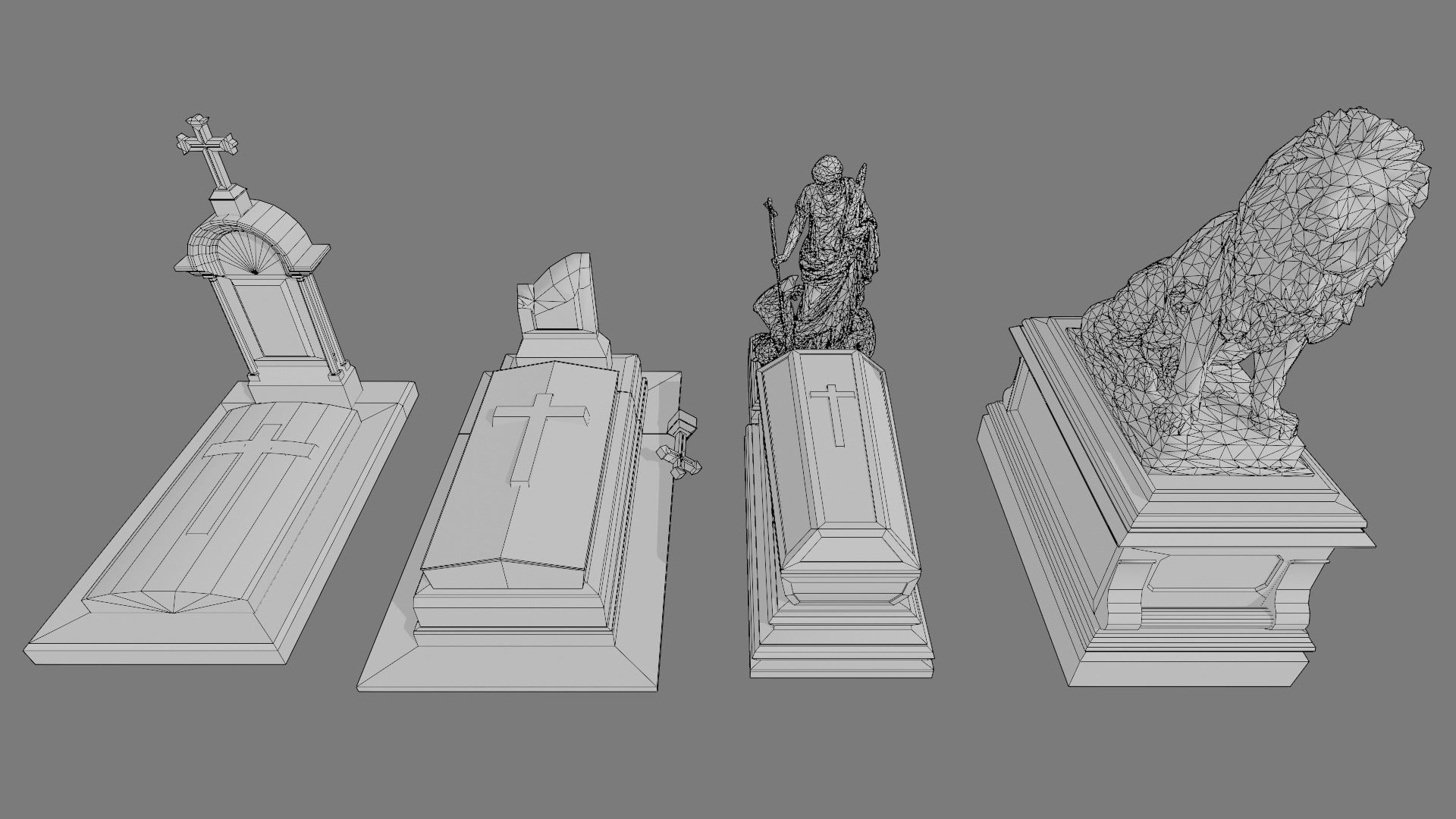 Cemetery gravestone set 3 Low-poly 3D model_2