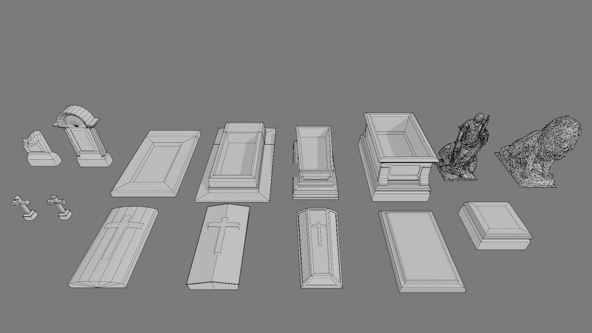 Cemetery gravestone set 3 Low-poly 3D model_4