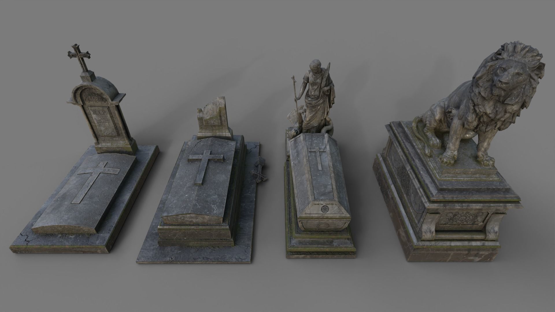 Cemetery gravestone set 3 Low-poly 3D model_1