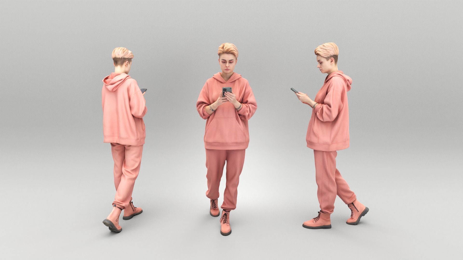 Beautiful woman using mobile phone 403 Low-poly 3D model_3