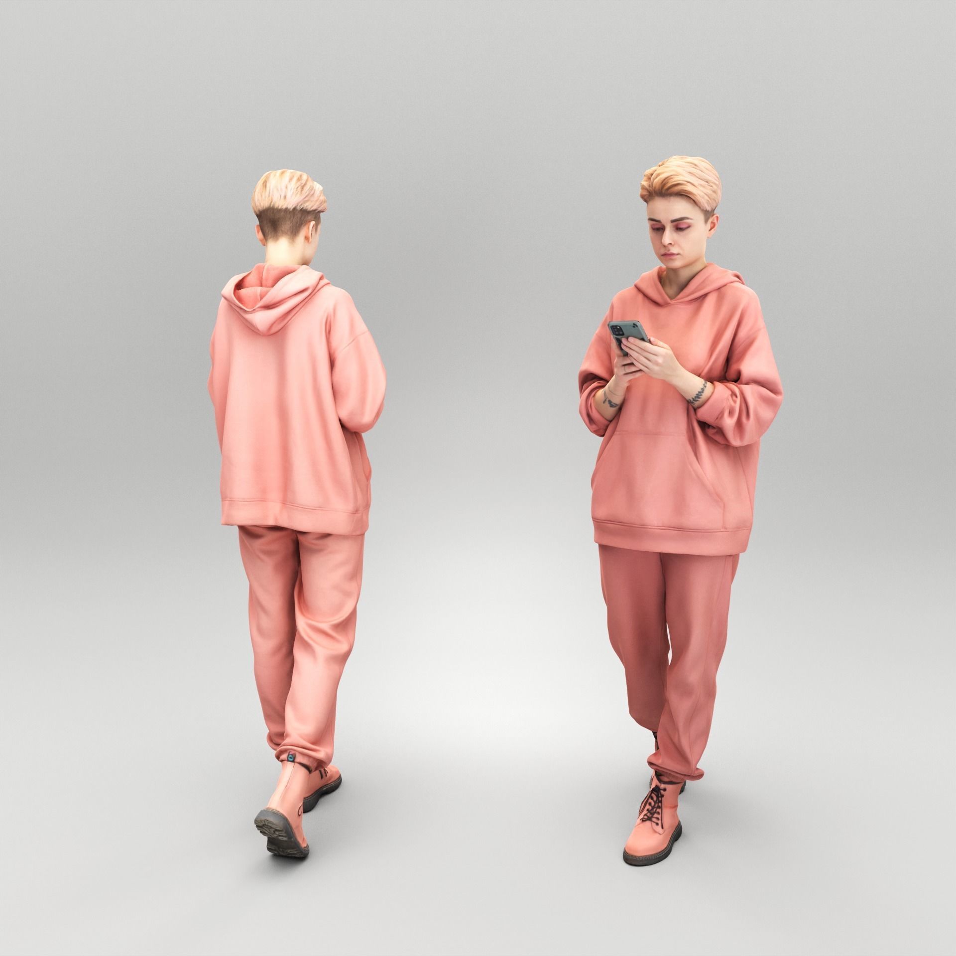 Beautiful woman using mobile phone 403 Low-poly 3D model_2