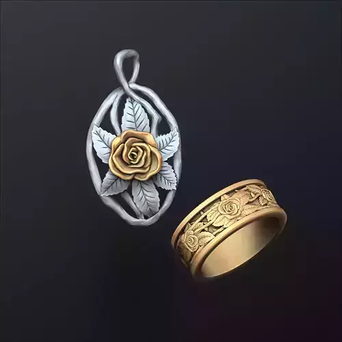 Rose Ring Pendant Set 