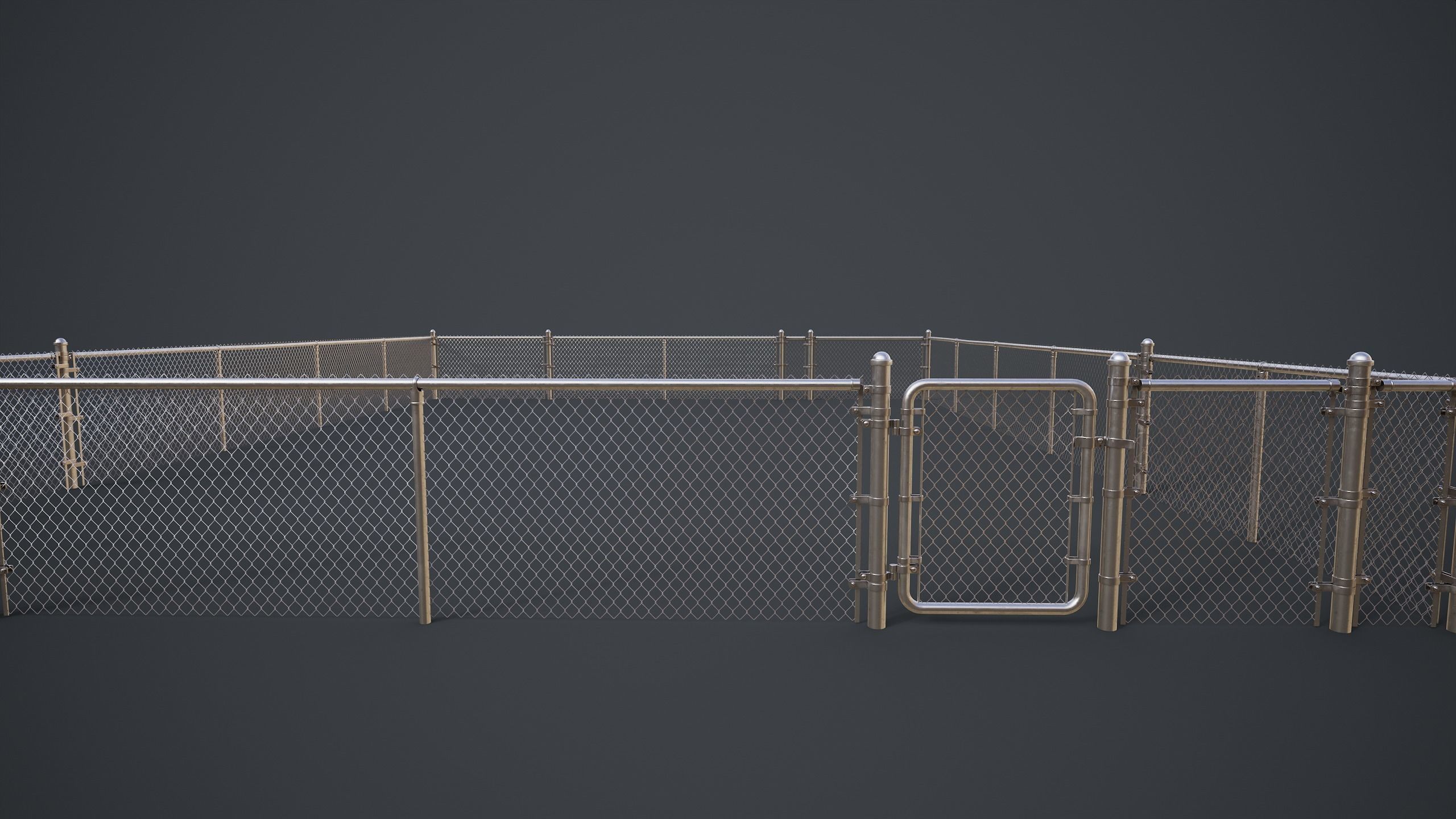 Modular Chain-link Fence Low-poly 3D model_4