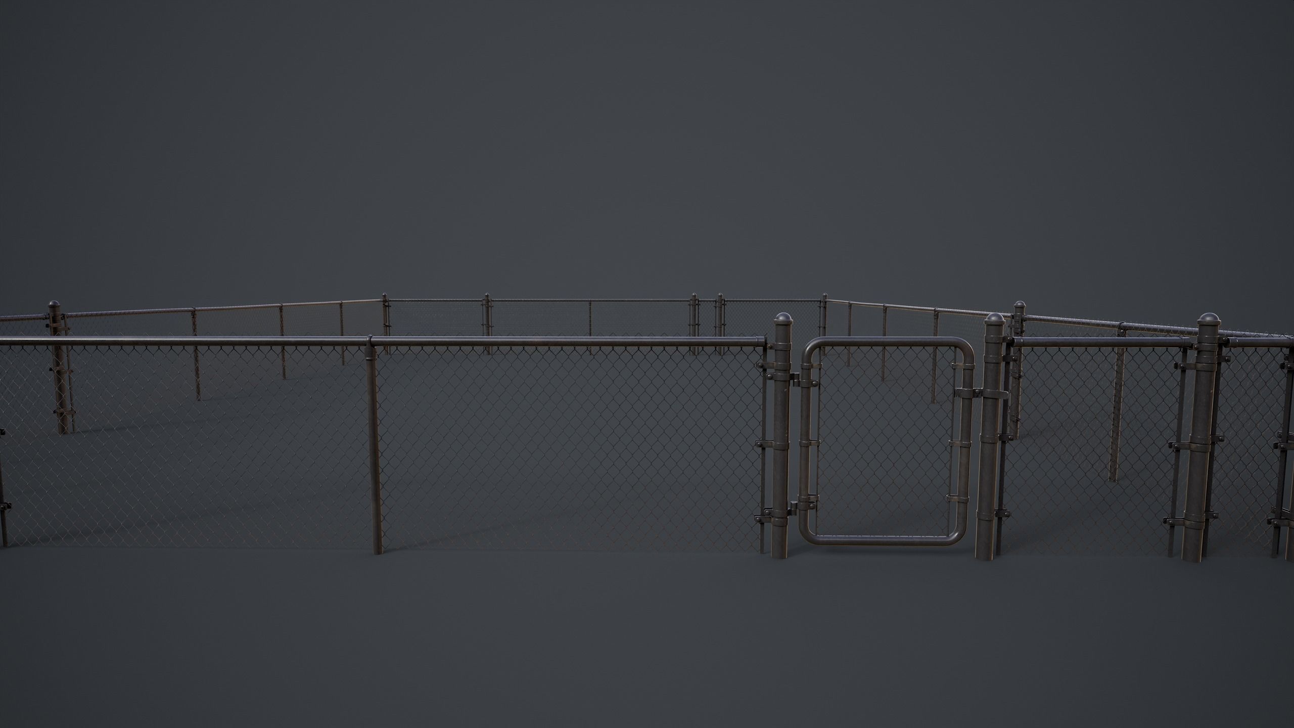 Modular Chain-link Fence Low-poly 3D model_13