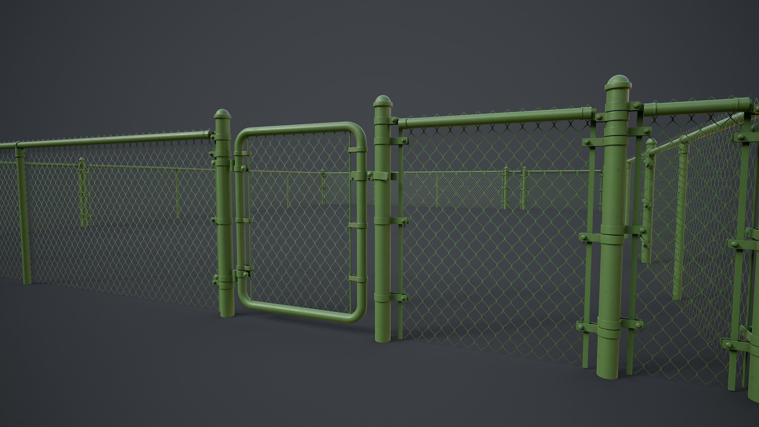 Modular Chain-link Fence Low-poly 3D model_25