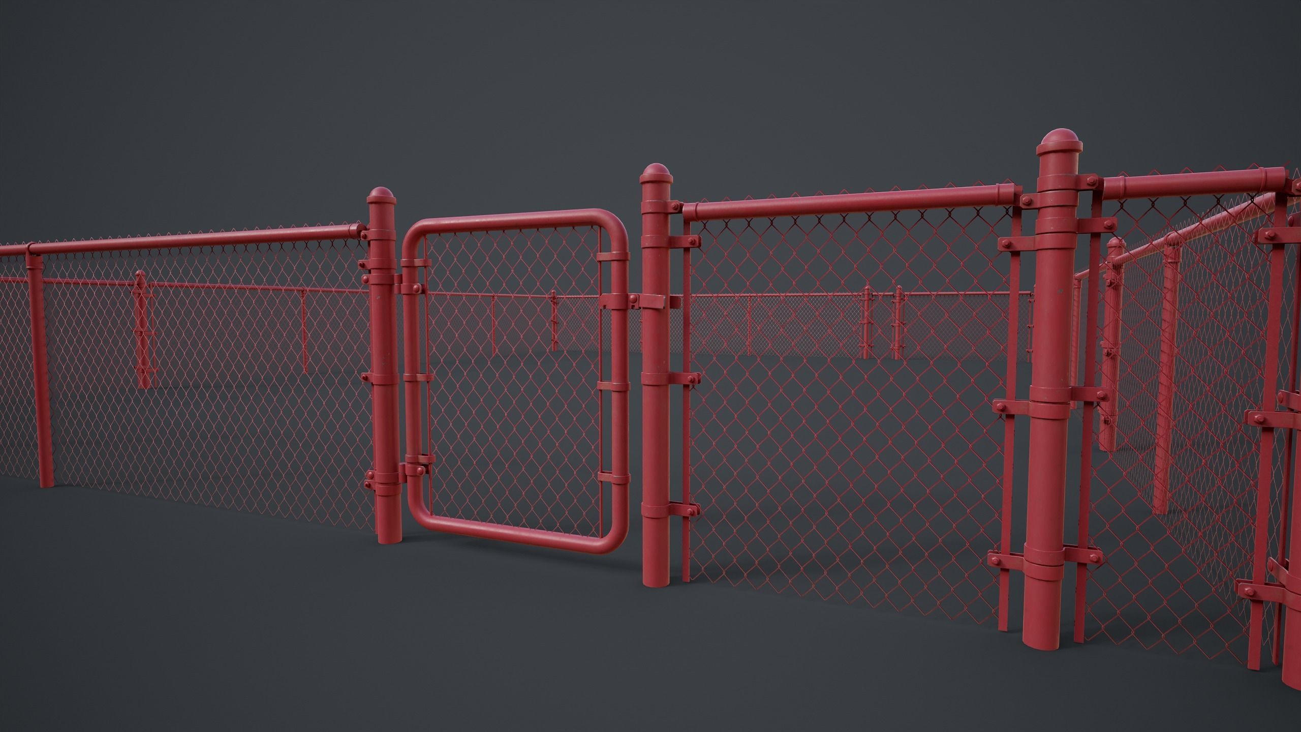 Modular Chain-link Fence Low-poly 3D model_19