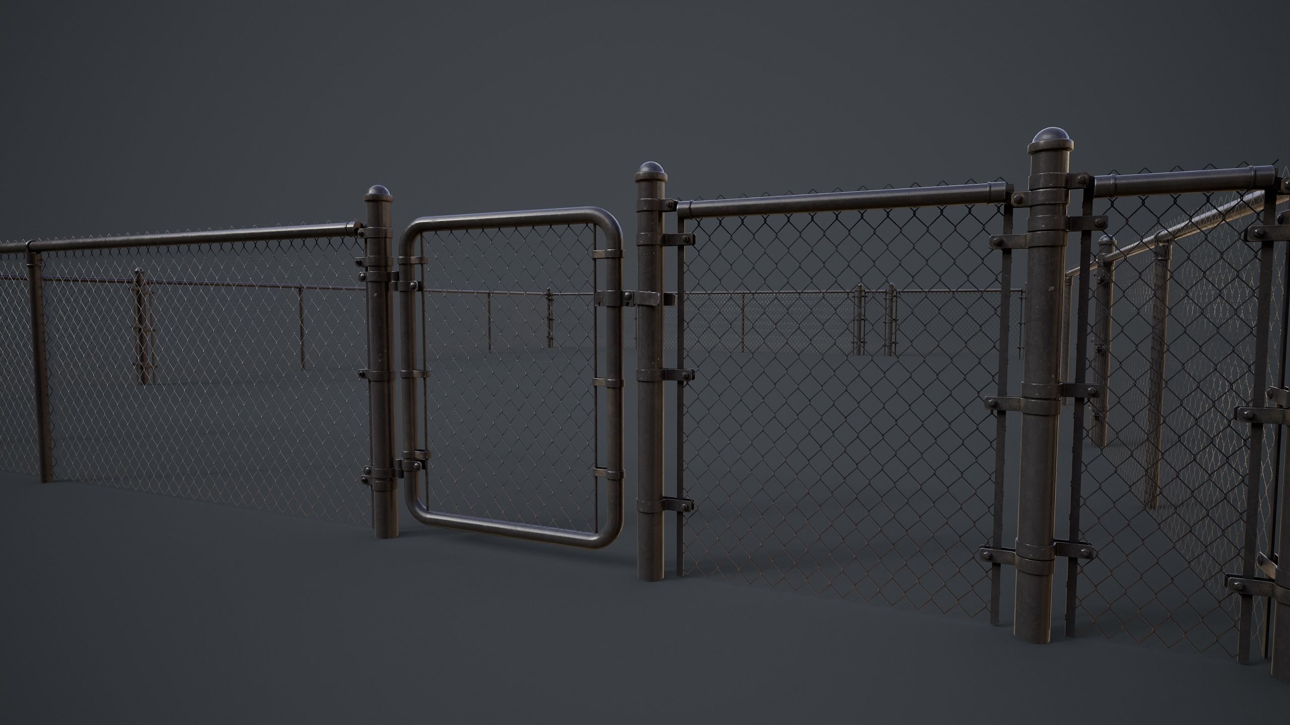 Modular Chain-link Fence Low-poly 3D model_10