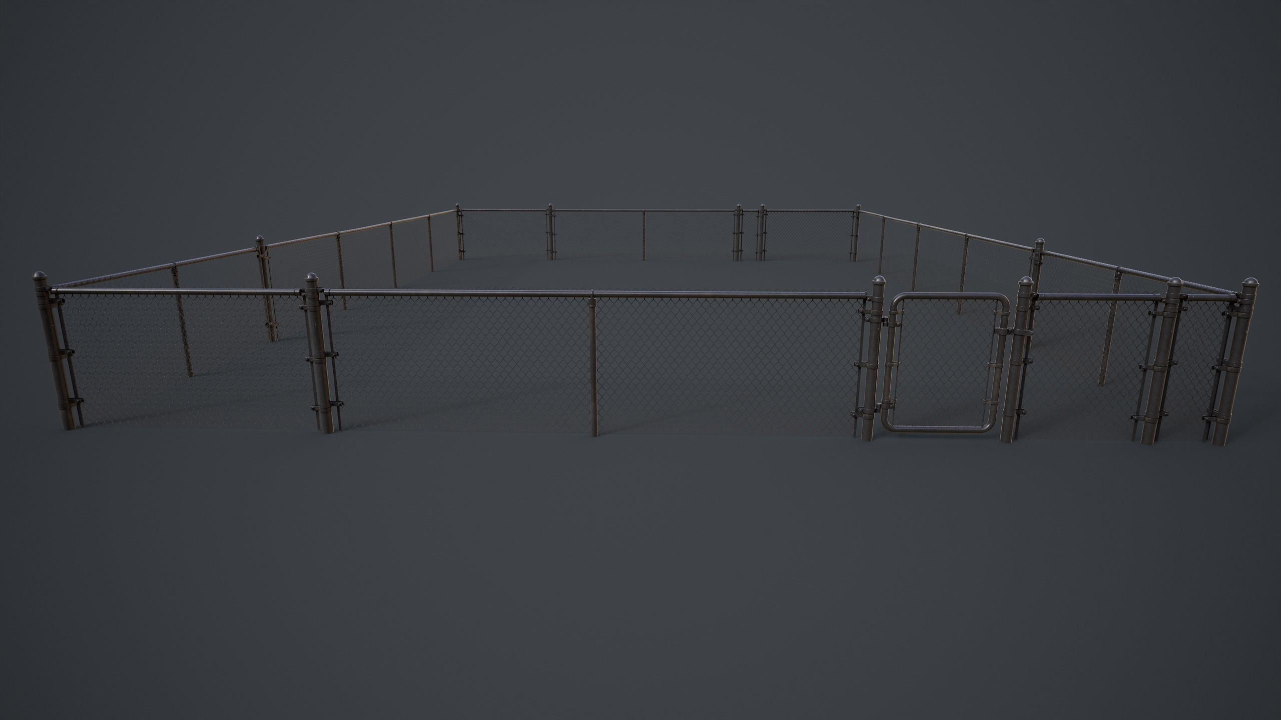 Modular Chain-link Fence Low-poly 3D model_9