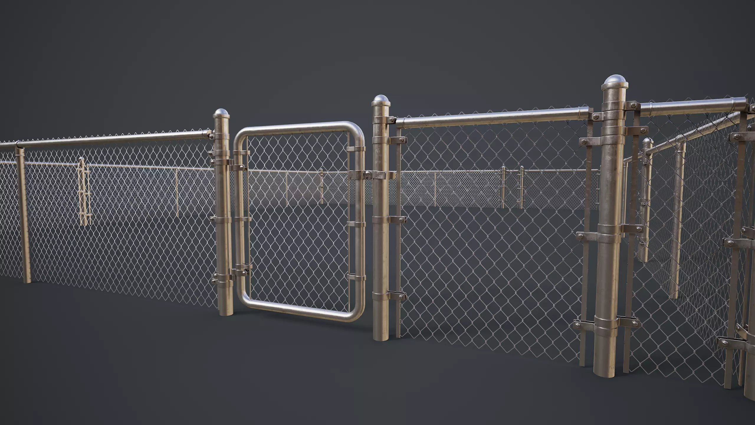 Modular Chain-link Fence Low-poly 3D model_0