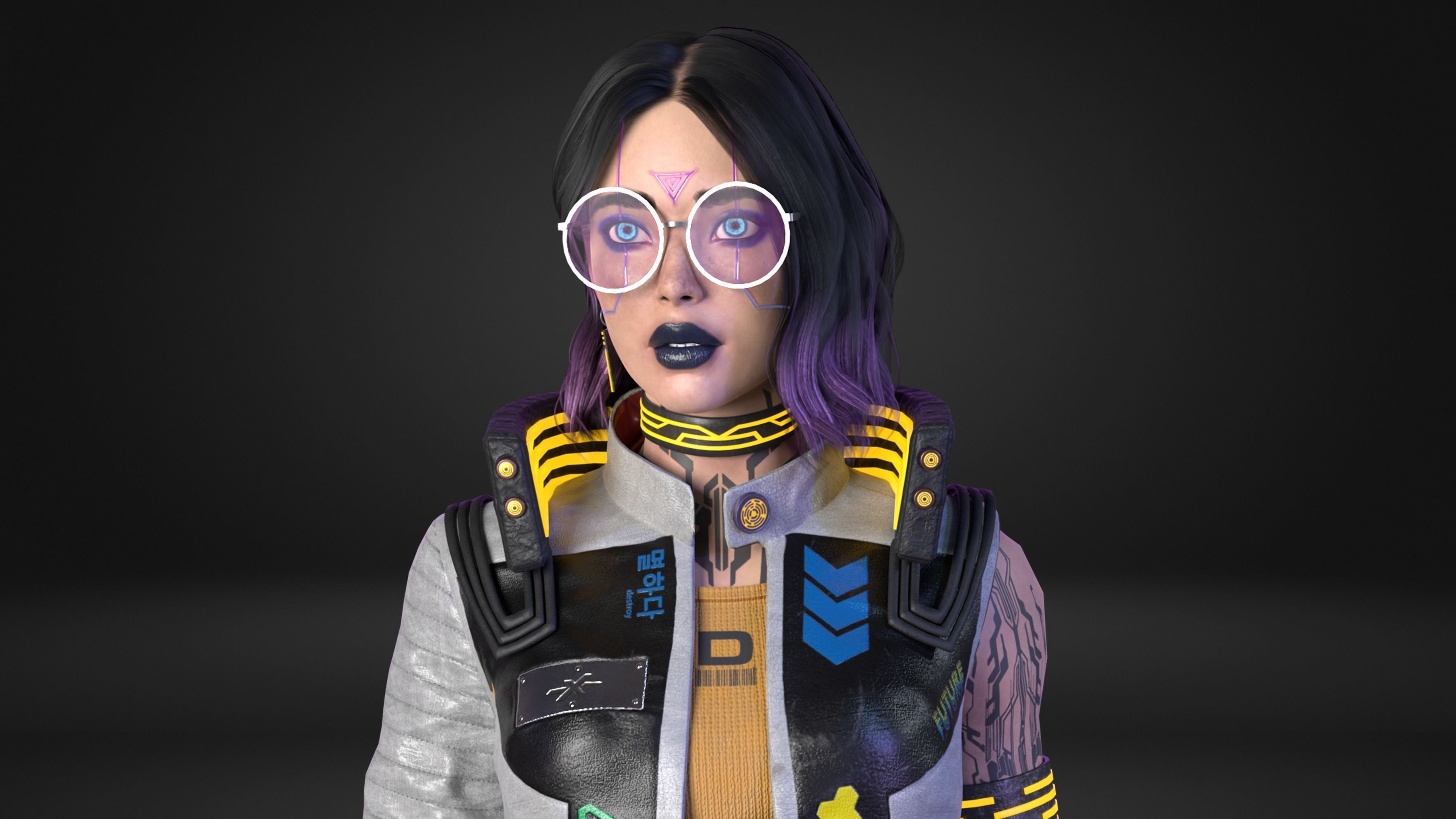 CyberPunk Girl  Low-poly 3D model_1