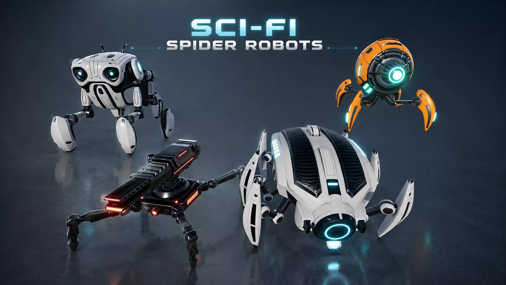 Sci-Fi Spider Insect Robots Low-poly 3D model