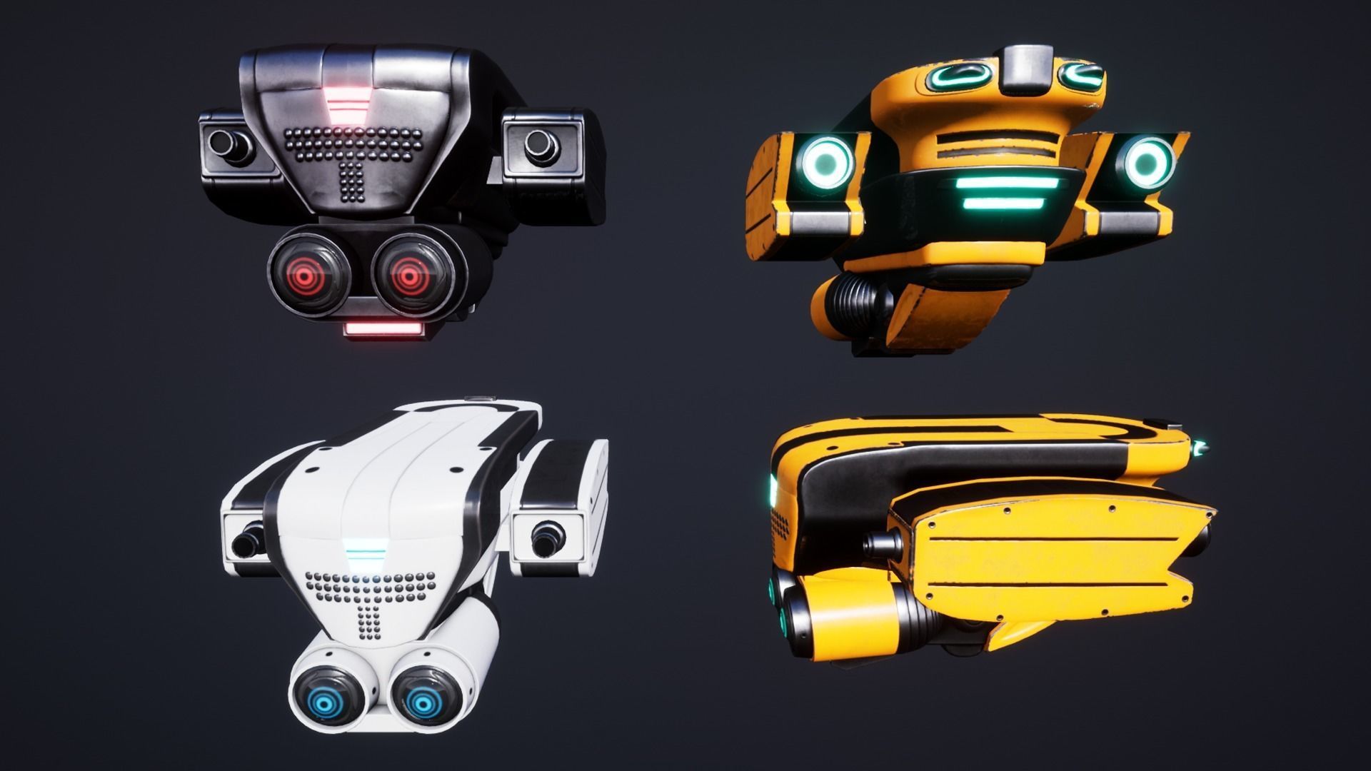 Sci Fi Robot Drone Pack Low-poly 3D model_7