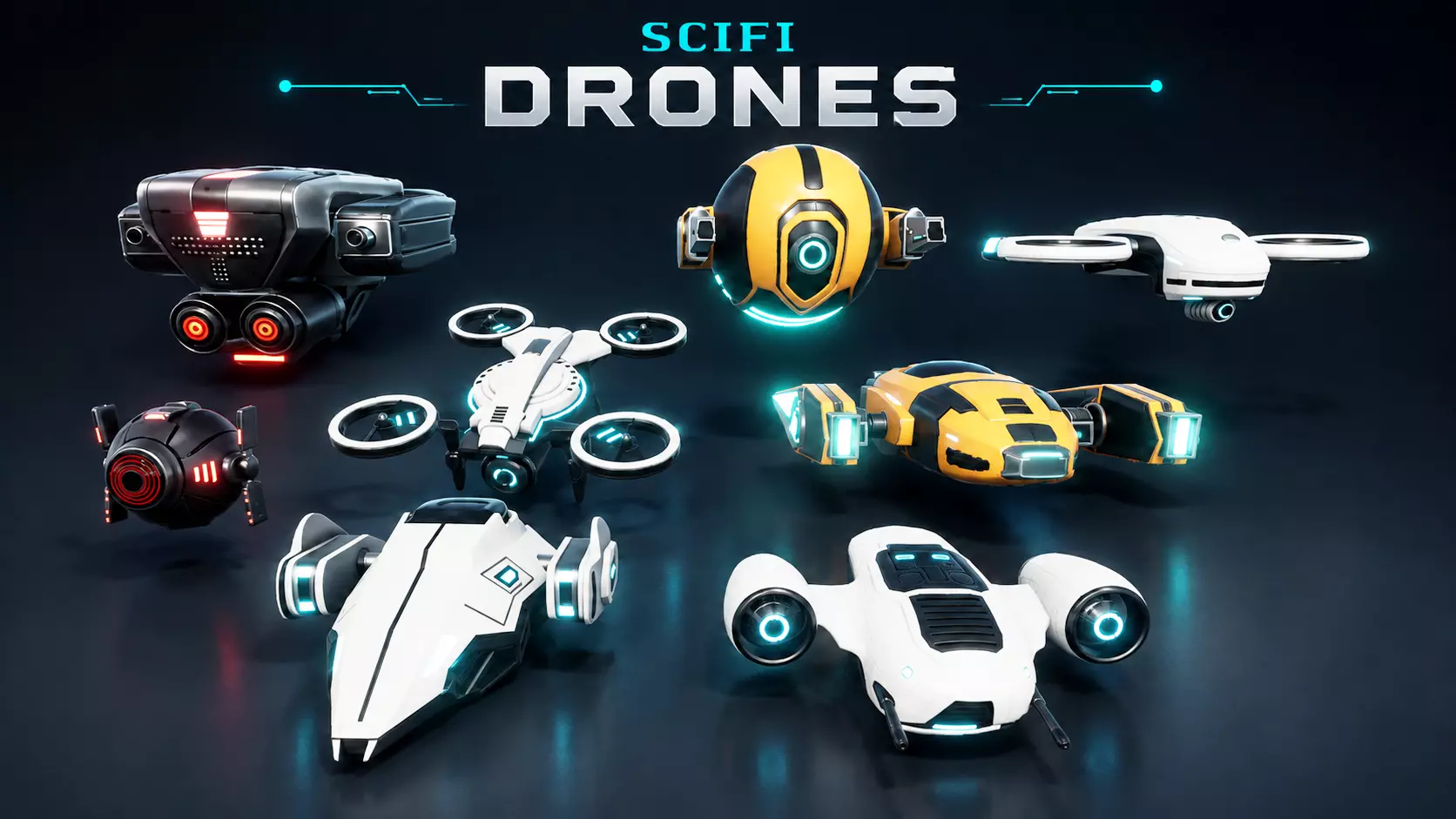 Sci Fi Robot Drone Pack Low-poly 3D model